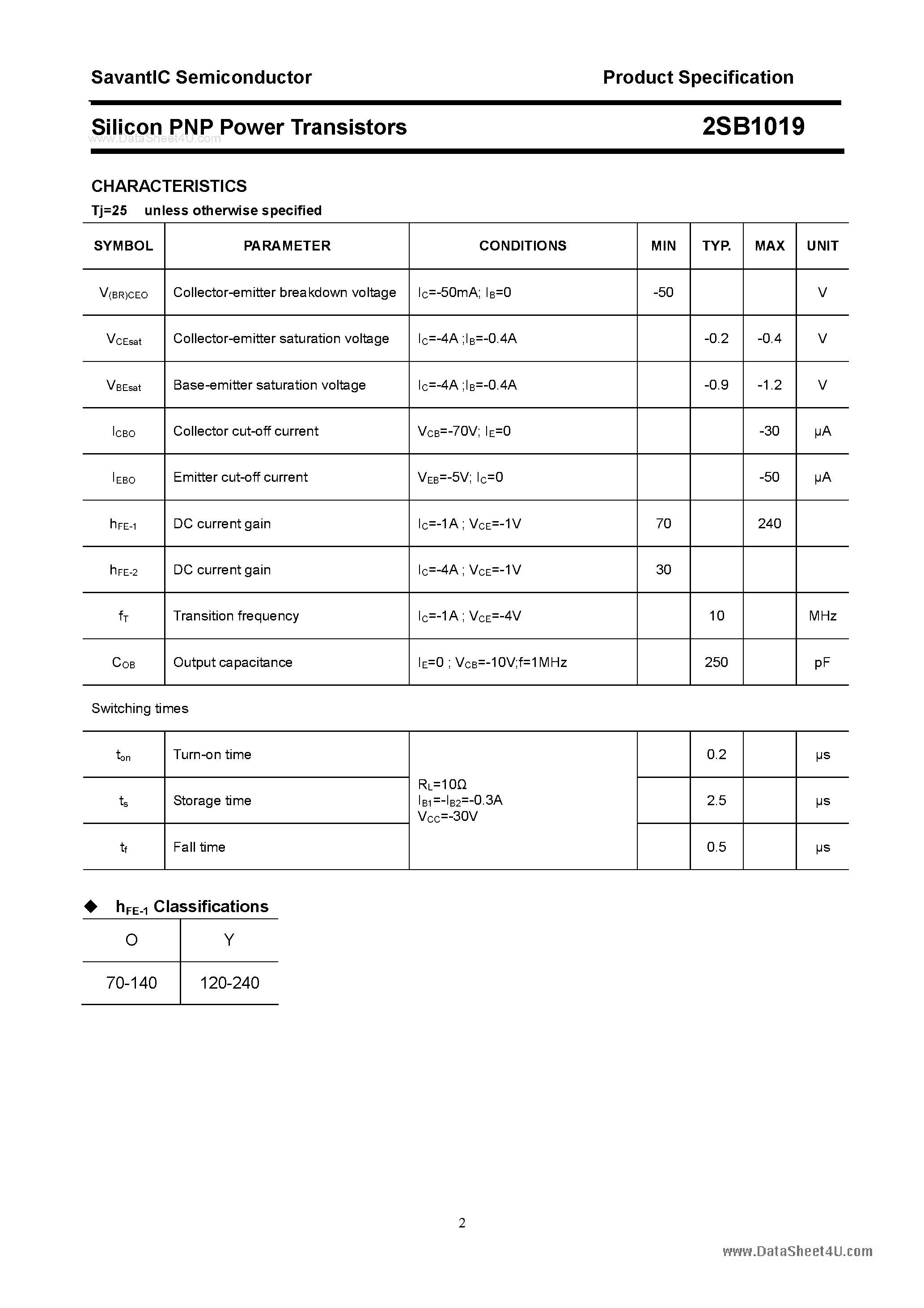 Datasheet 2SB1019 - SILICON POWER TRANSISTOR page 2