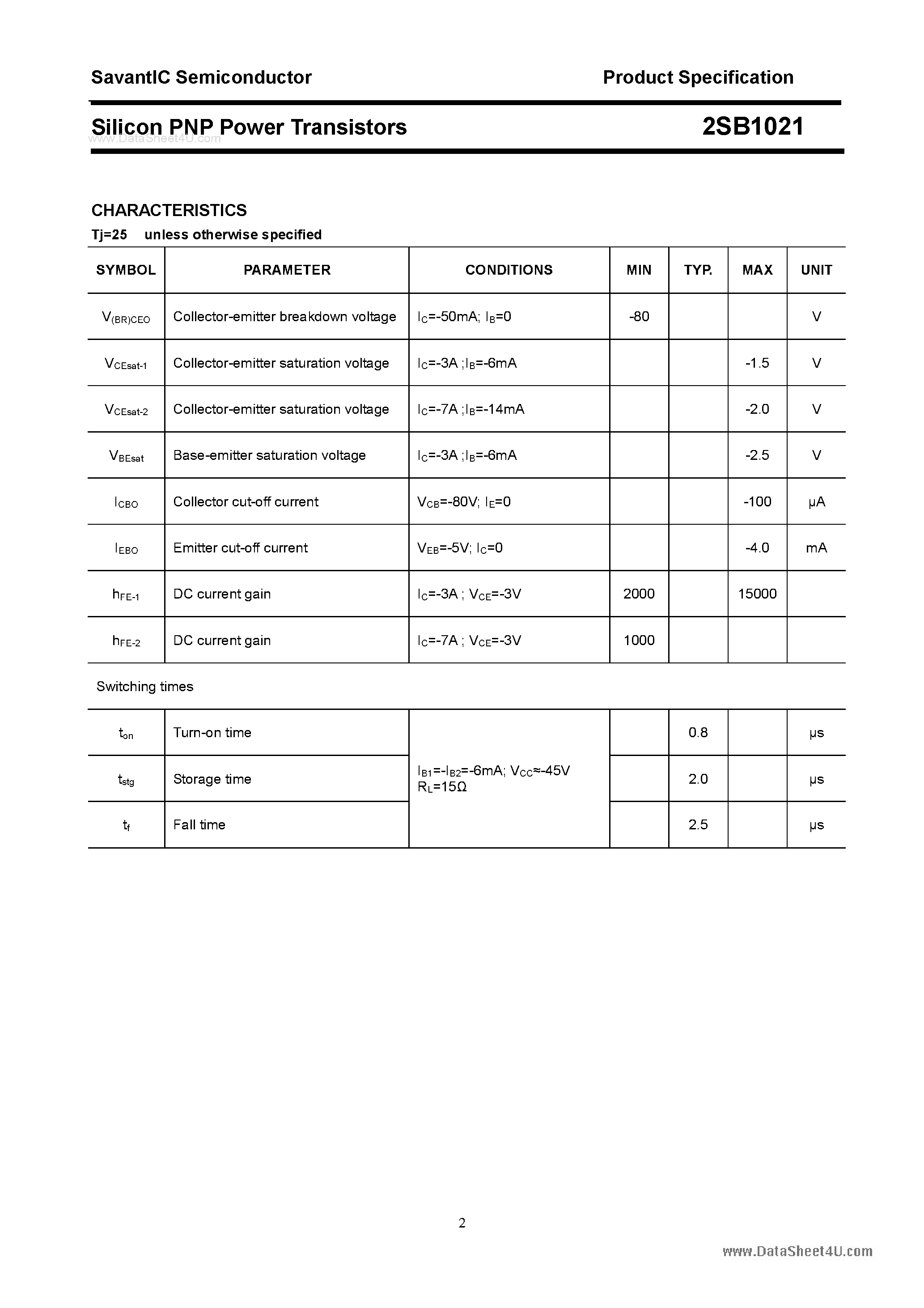 Datasheet 2SB1021 - SILICON POWER TRANSISTOR page 2