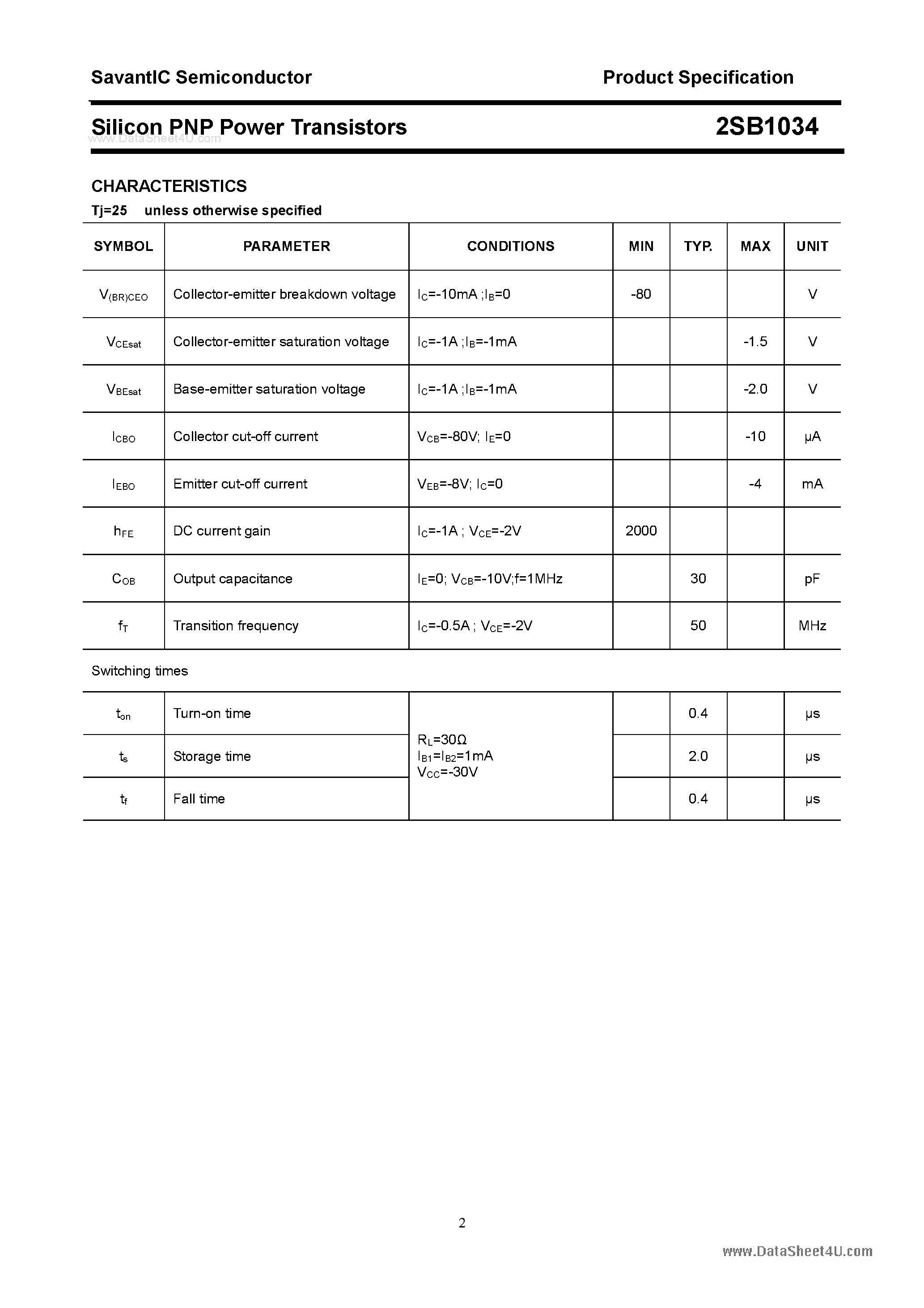 Datasheet 2SB1034 - SILICON POWER TRANSISTOR page 2