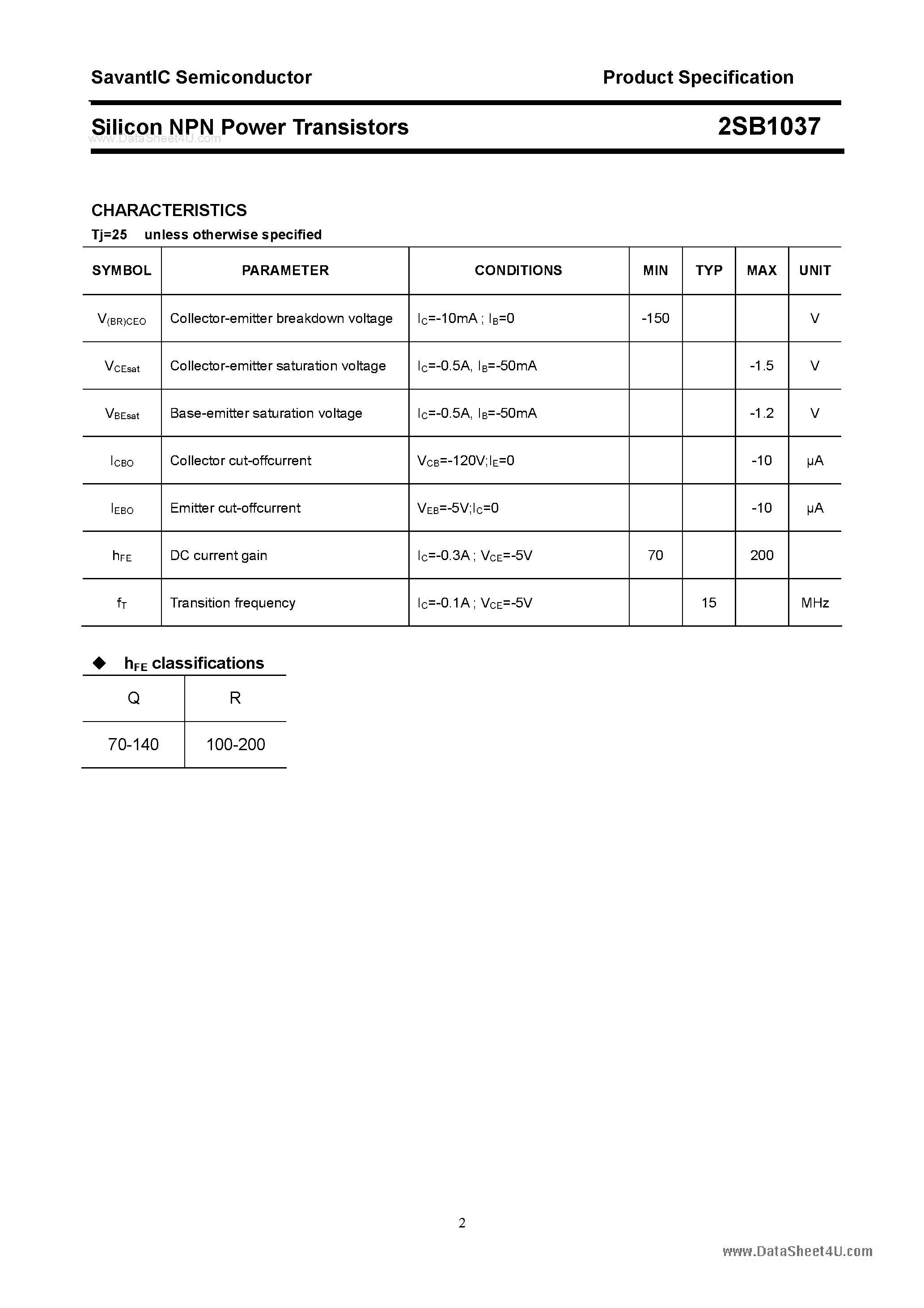 Datasheet 2SB1037 - SILICON POWER TRANSISTOR page 2