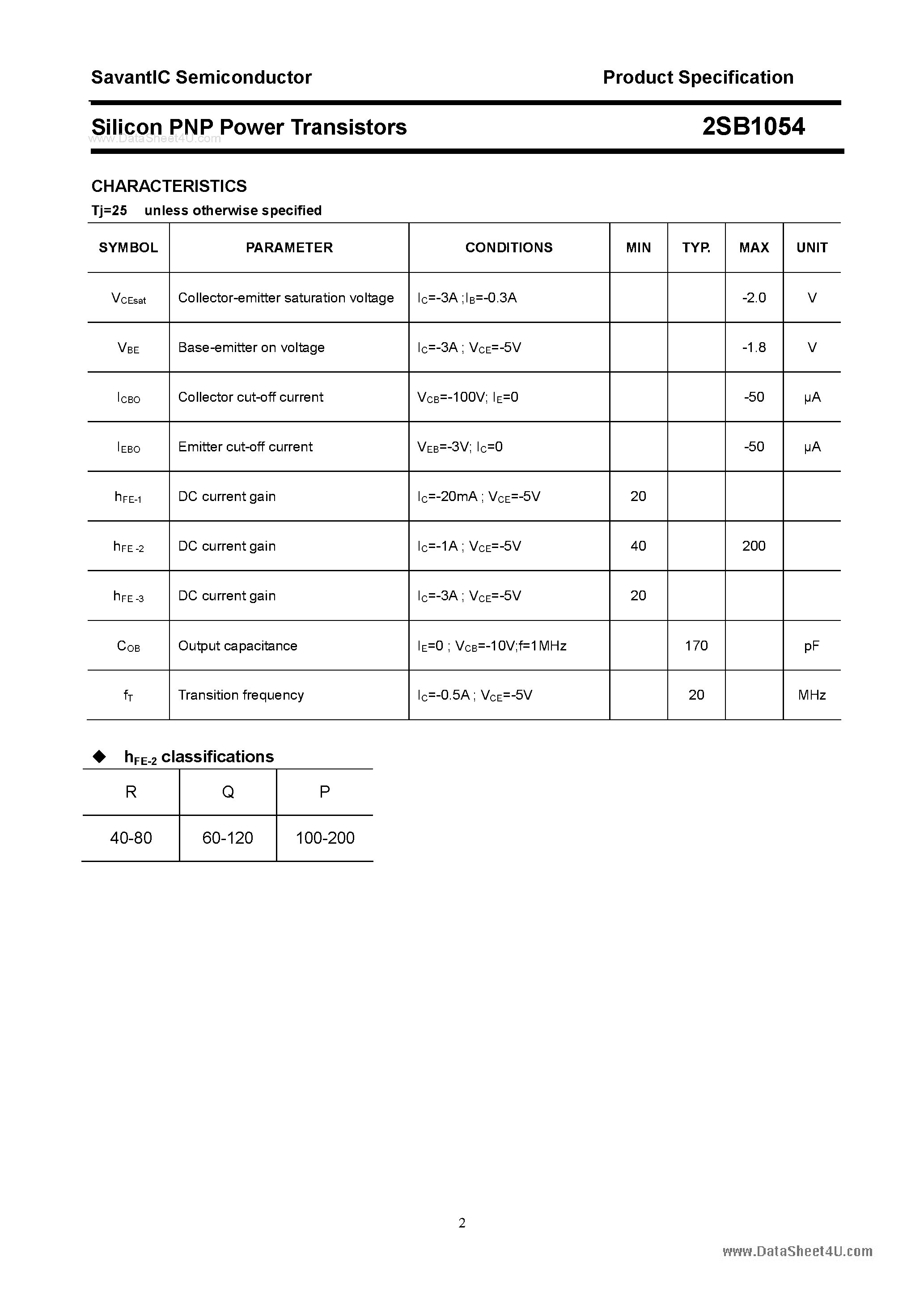 Datasheet 2SB1054 - SILICON POWER TRANSISTOR page 2