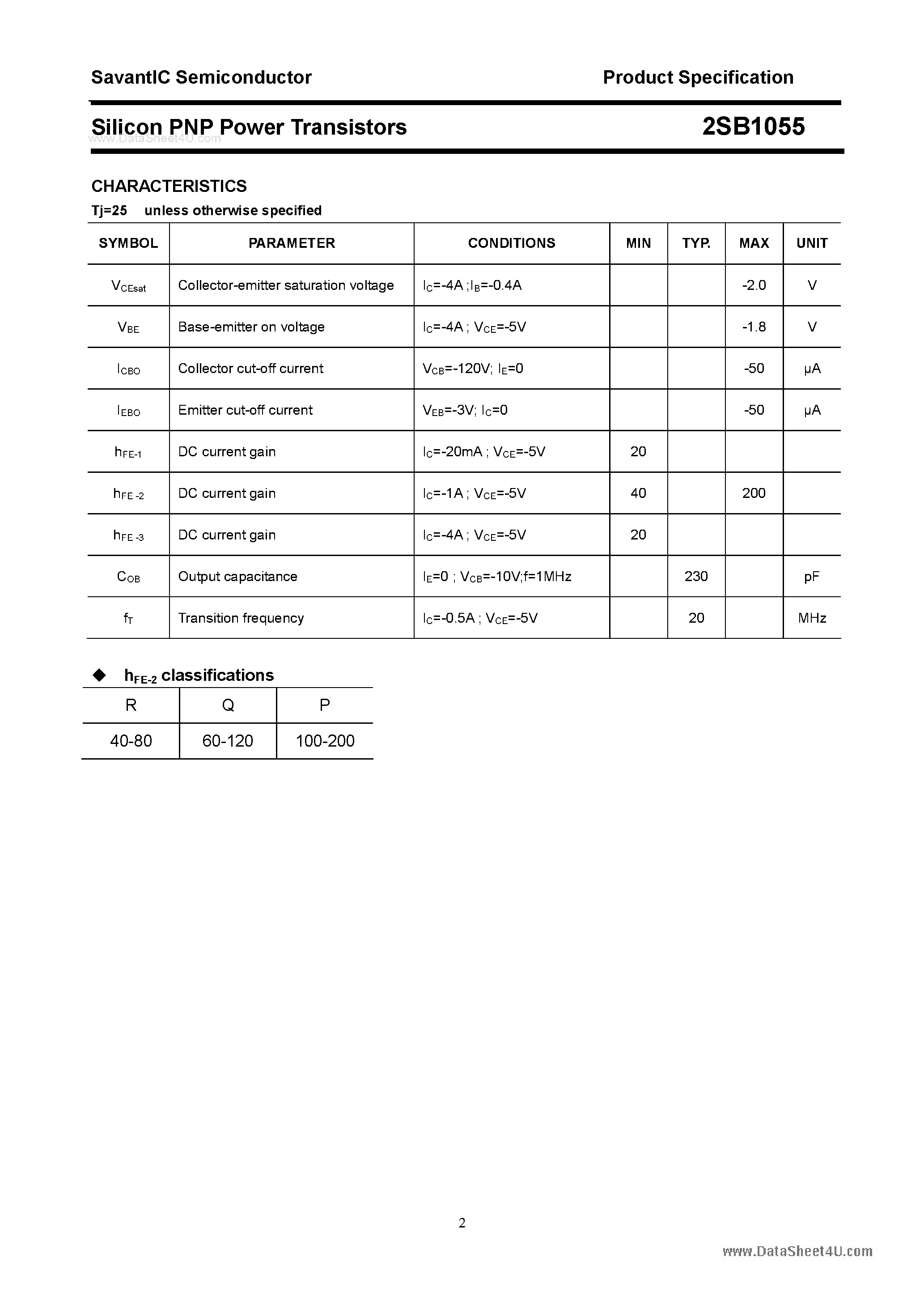 Datasheet 2SB1055 - SILICON POWER TRANSISTOR page 2