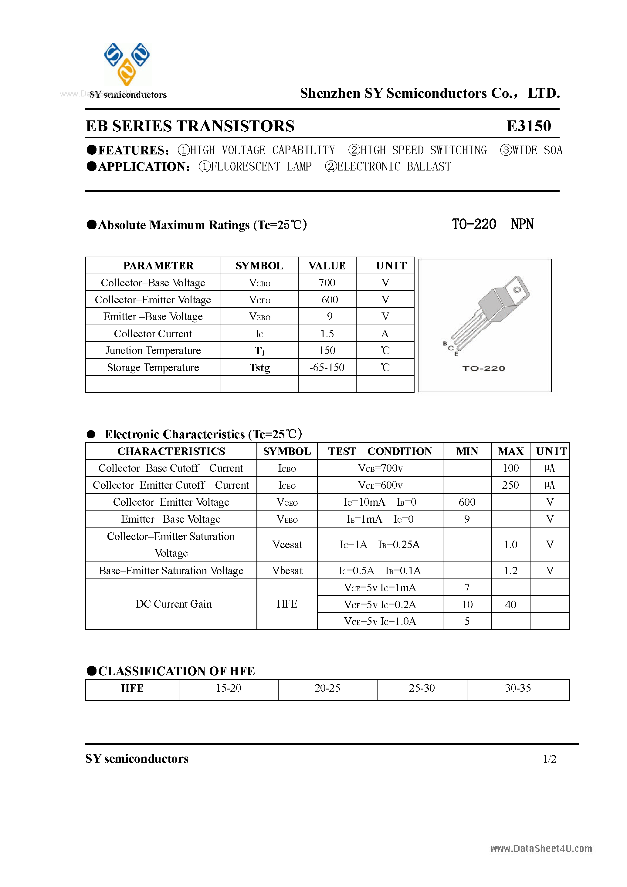 Даташит E3150 - Transistors страница 1
