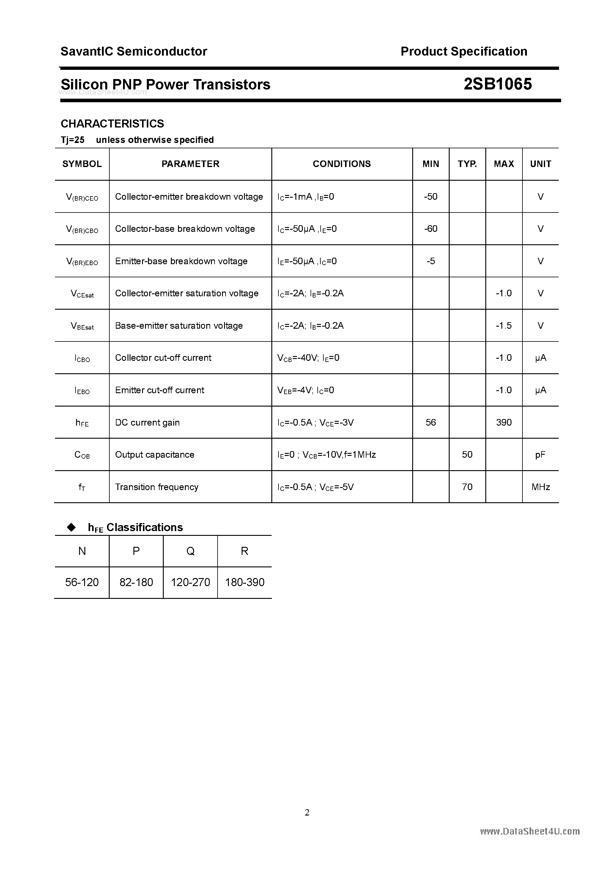 Datasheet 2SB1065 - SILICON POWER TRANSISTOR page 2