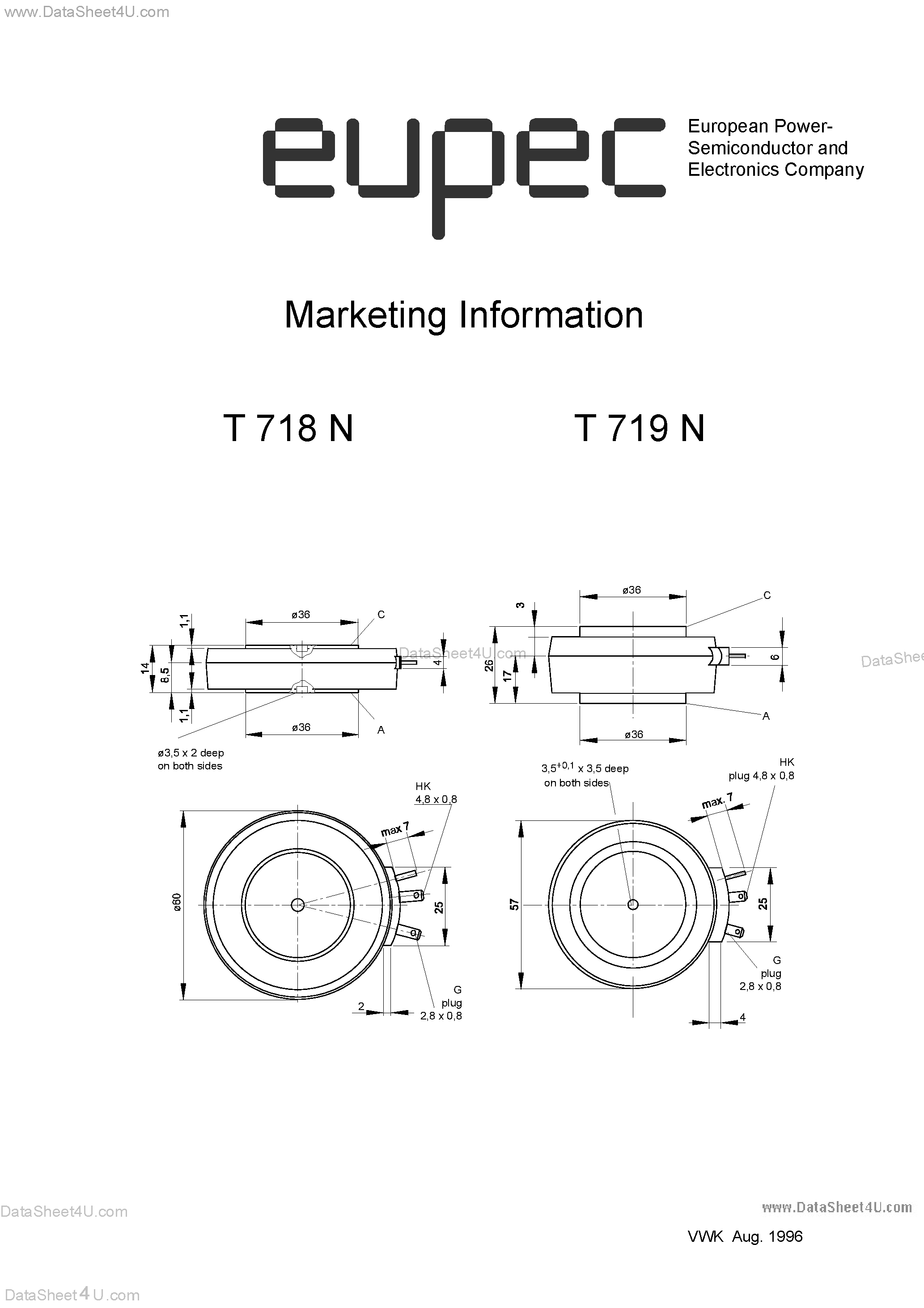 Datasheet T718N page 1 Datasheet T718N - (T718N / T719N) SILICON CONTROLLED RECTIFIER page 1