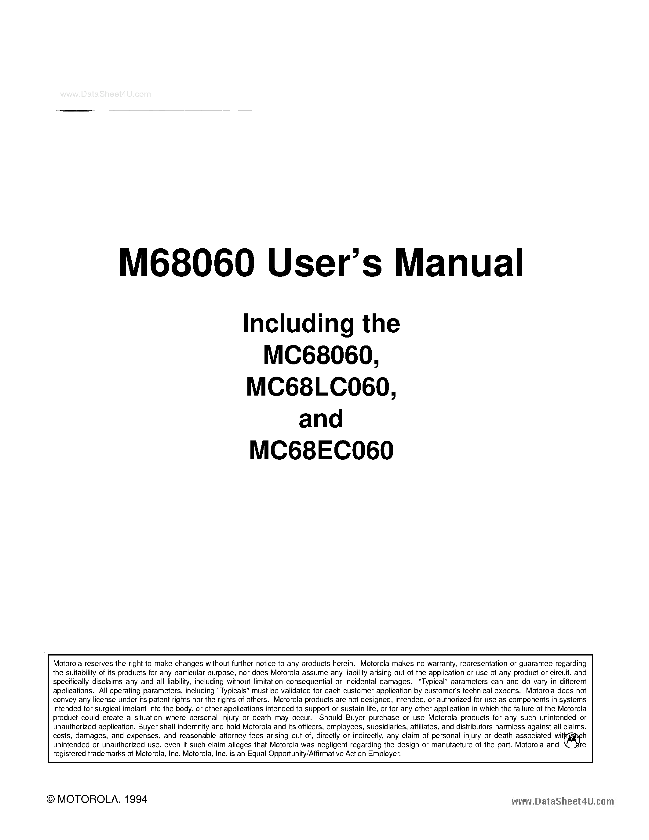 Даташит MC68060 - User Manual страница 1