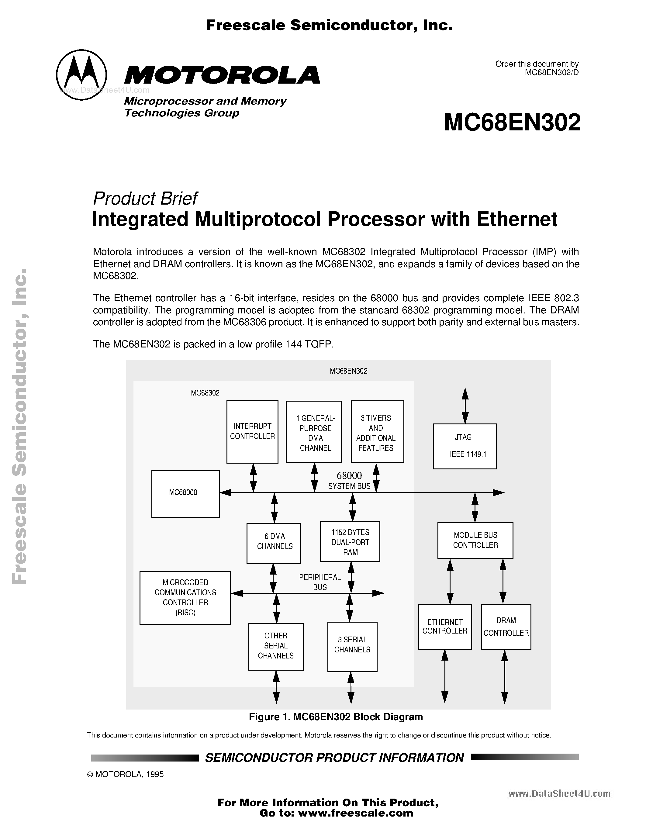 Datasheet MC68EN302 - Integrated Multiprotocol Processor page 1