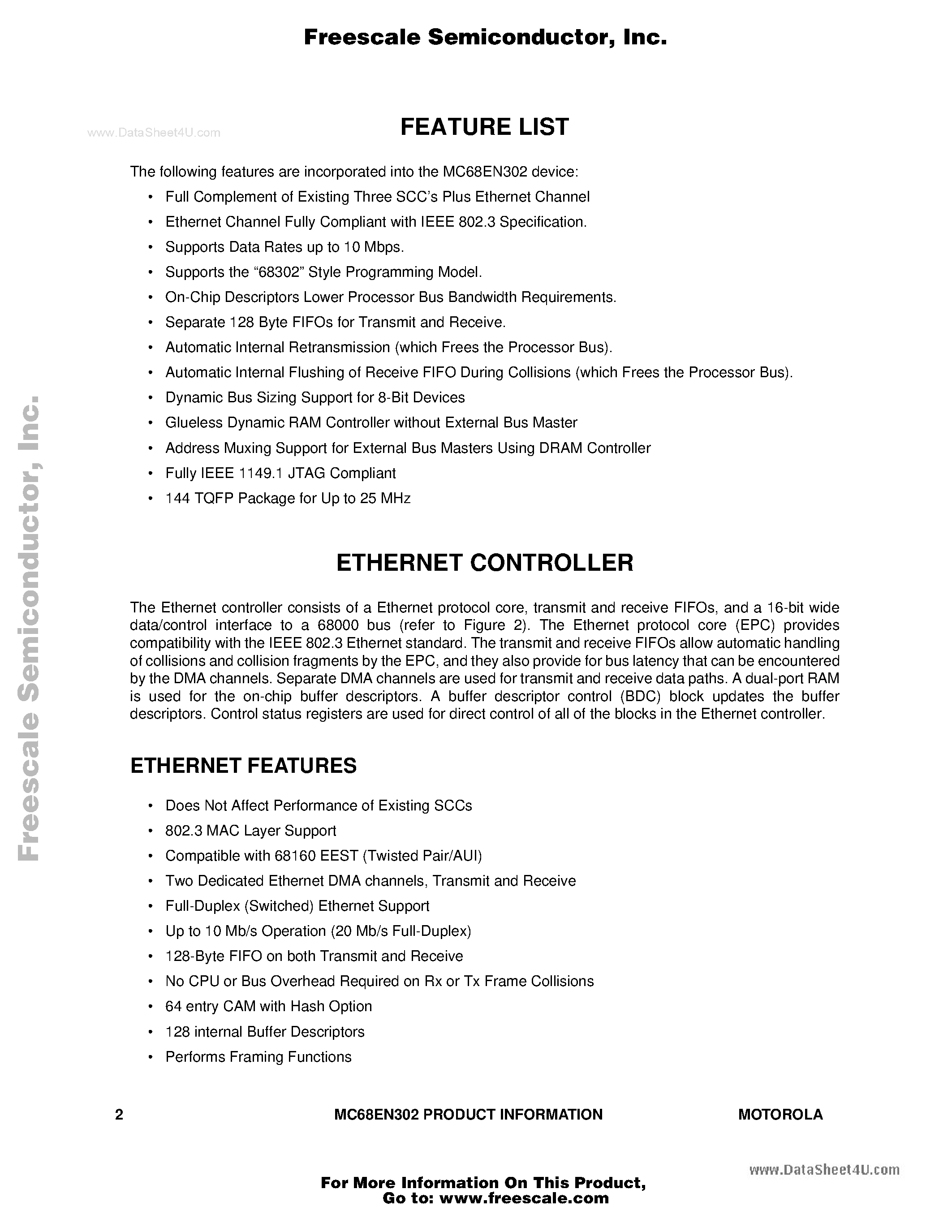 Datasheet MC68EN302 - Integrated Multiprotocol Processor page 2