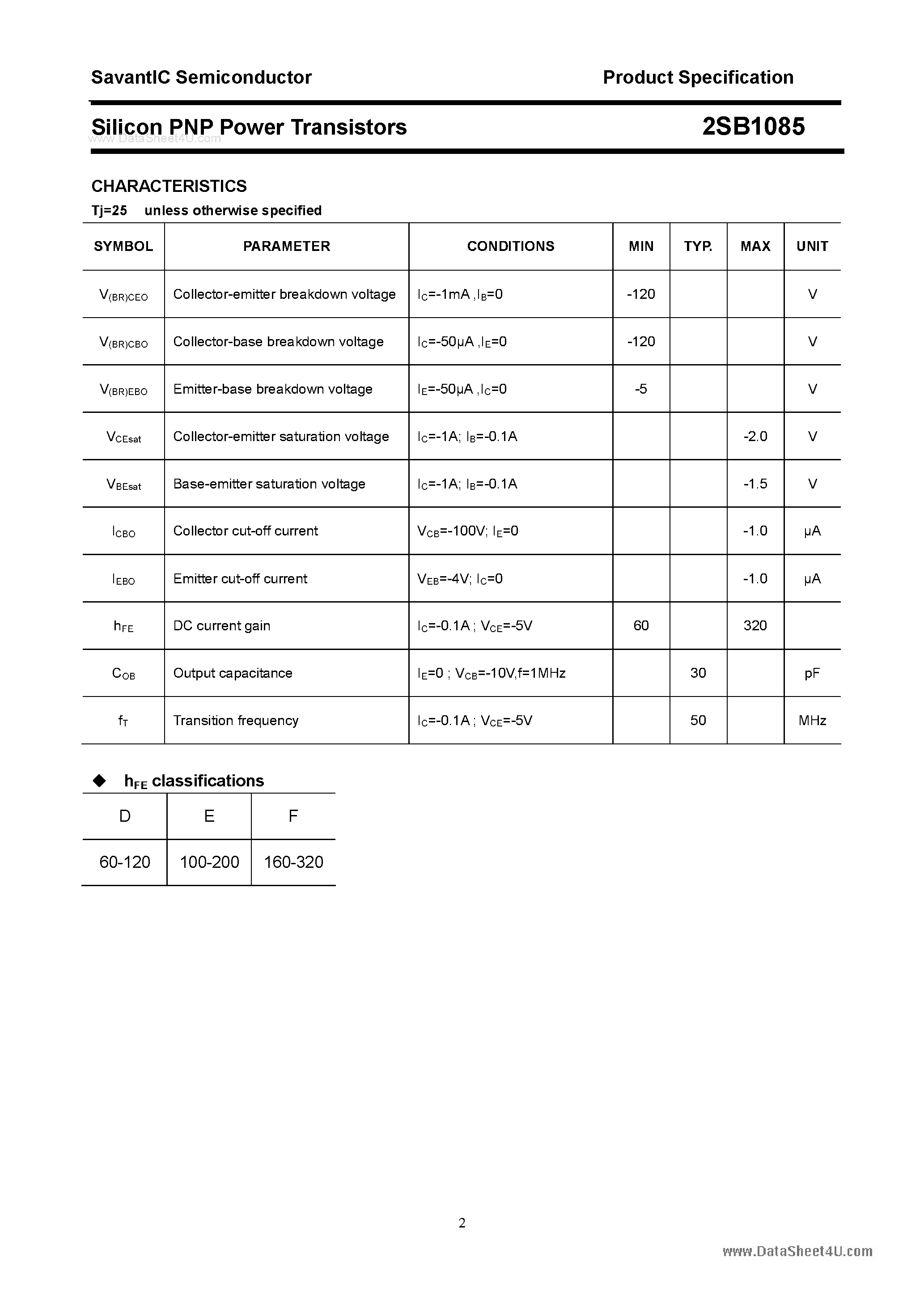 Datasheet 2SB1085 - SILICON POWER TRANSISTOR page 2