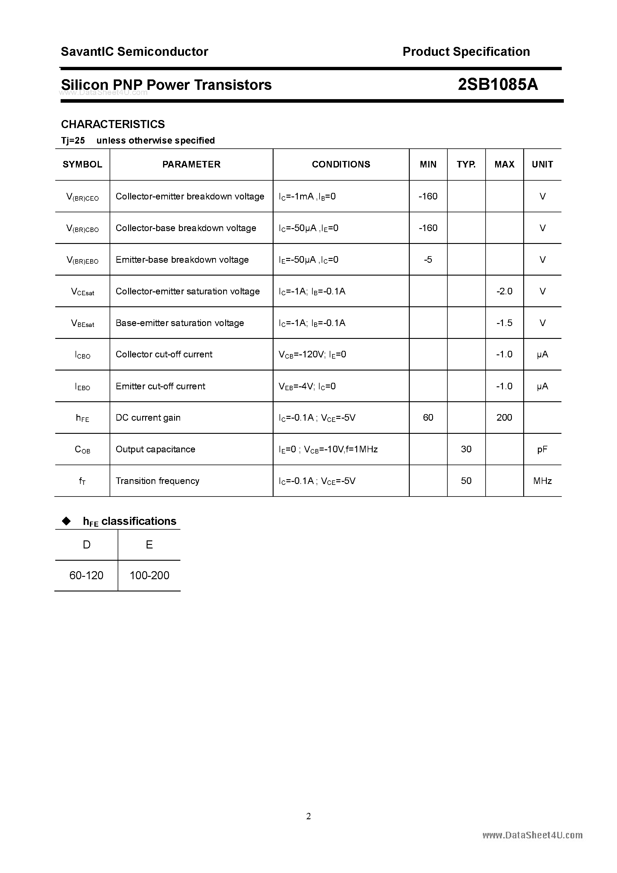 Datasheet 2SB1085A - SILICON POWER TRANSISTOR page 2