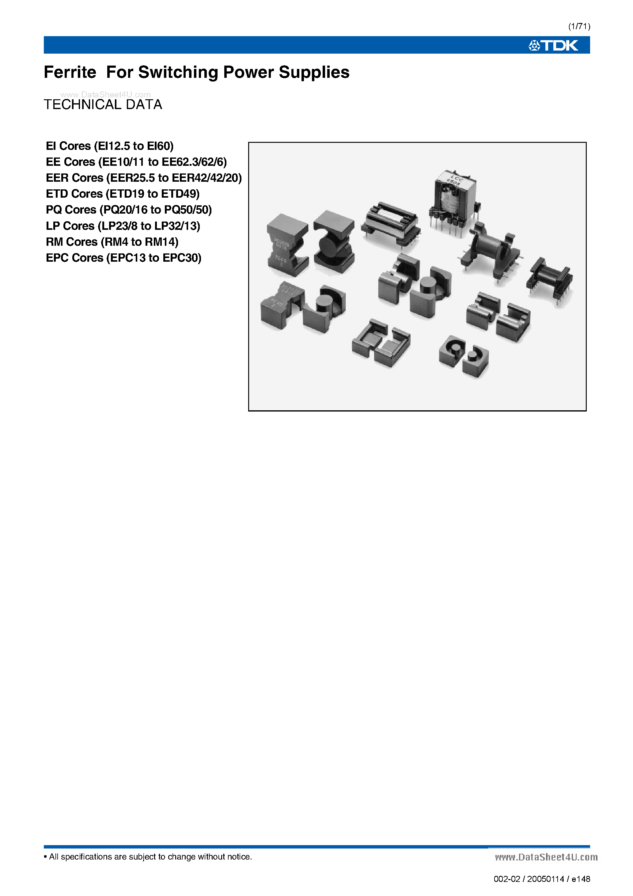 Datasheet PC40EE20 - Cores page 1