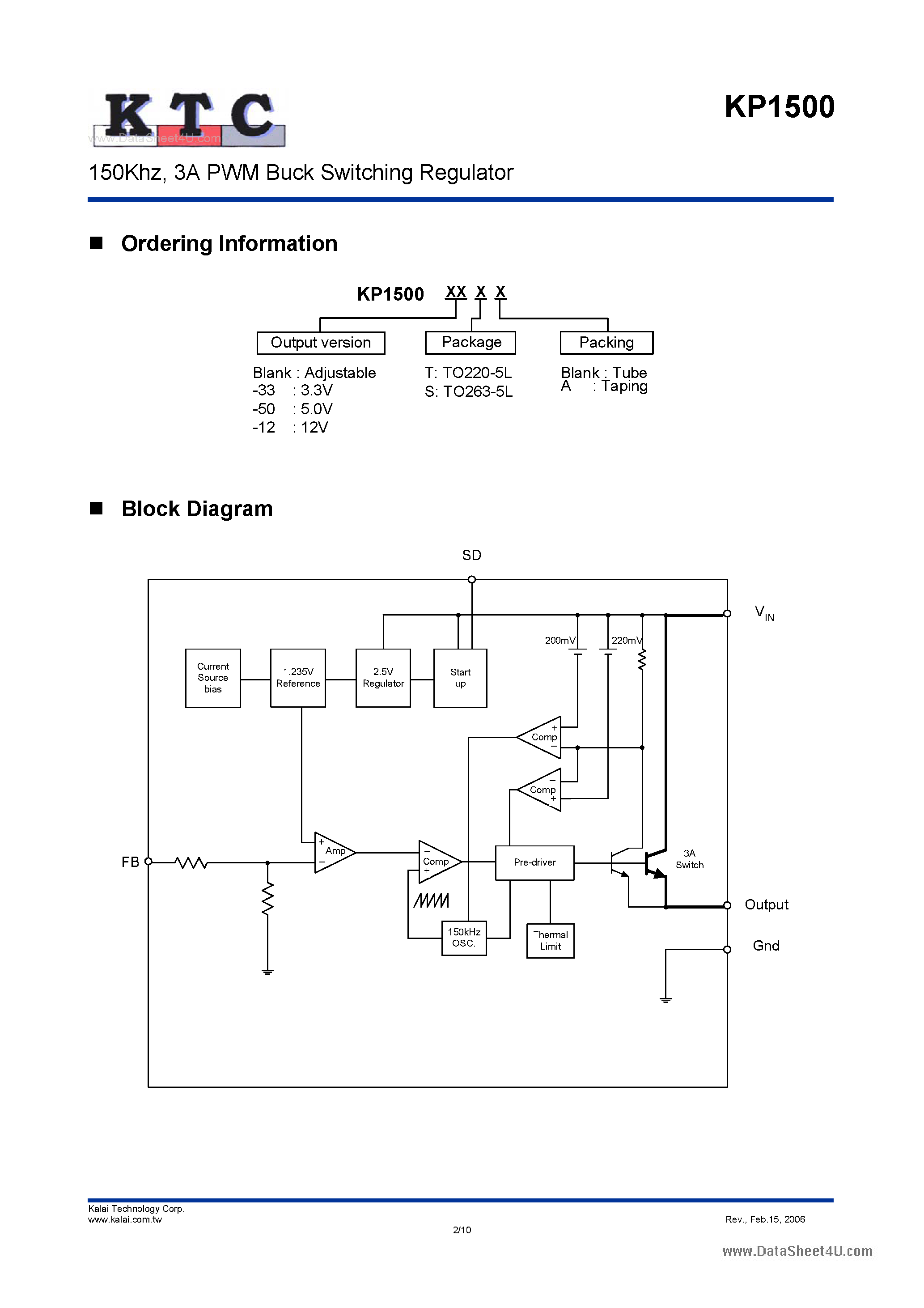 Datasheet KP1500 - 3A PWM Buck Switching Regulator page 2