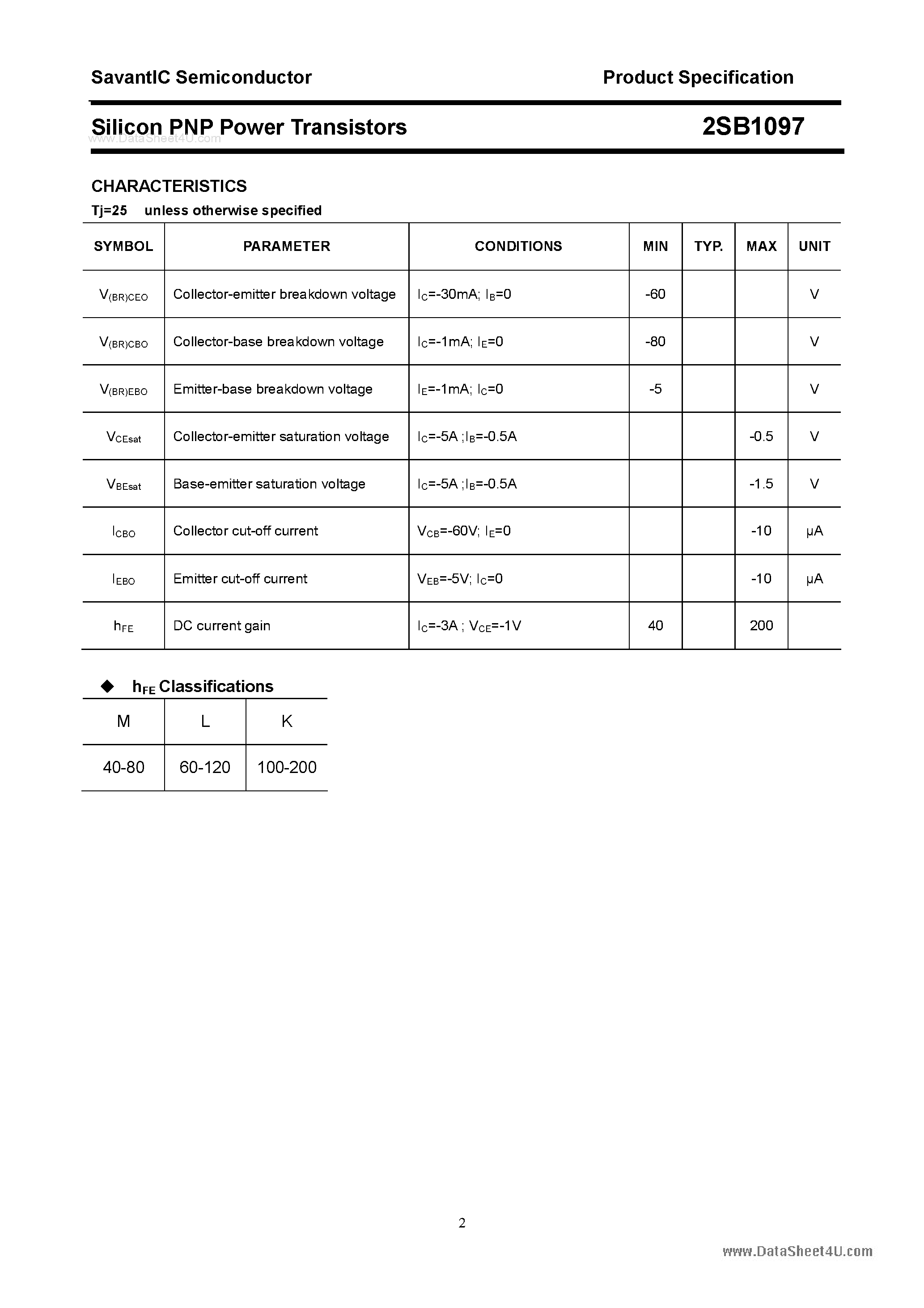 Datasheet 2SB1097 - SILICON POWER TRANSISTOR page 2
