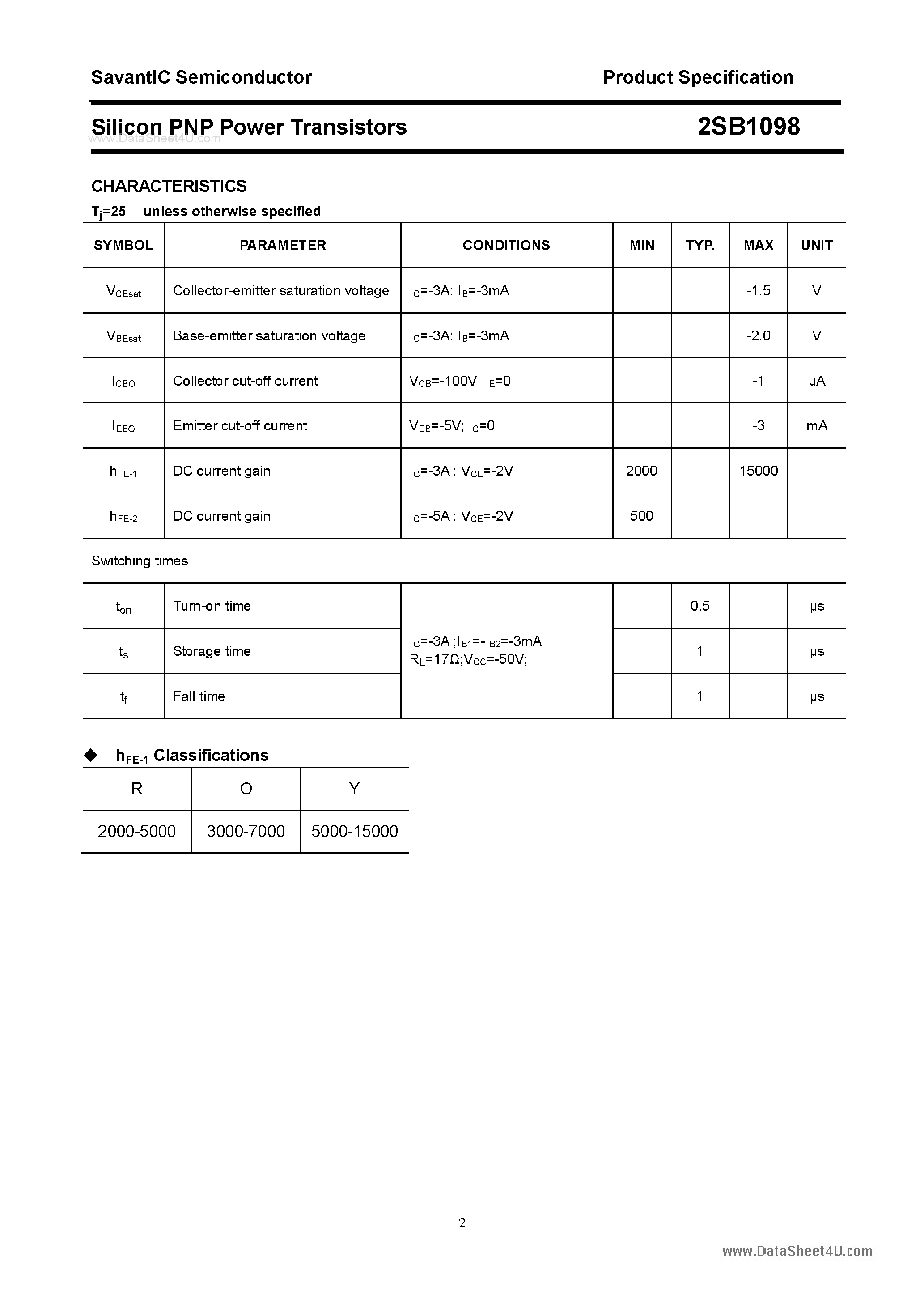Datasheet 2SB1098 - SILICON POWER TRANSISTOR page 2