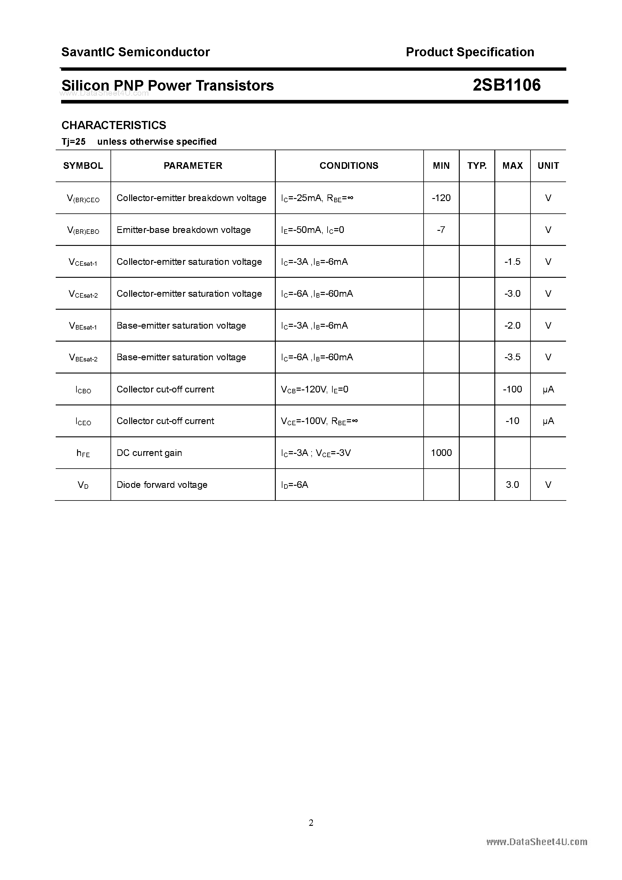 Datasheet 2SB1106 - SILICON POWER TRANSISTOR page 2