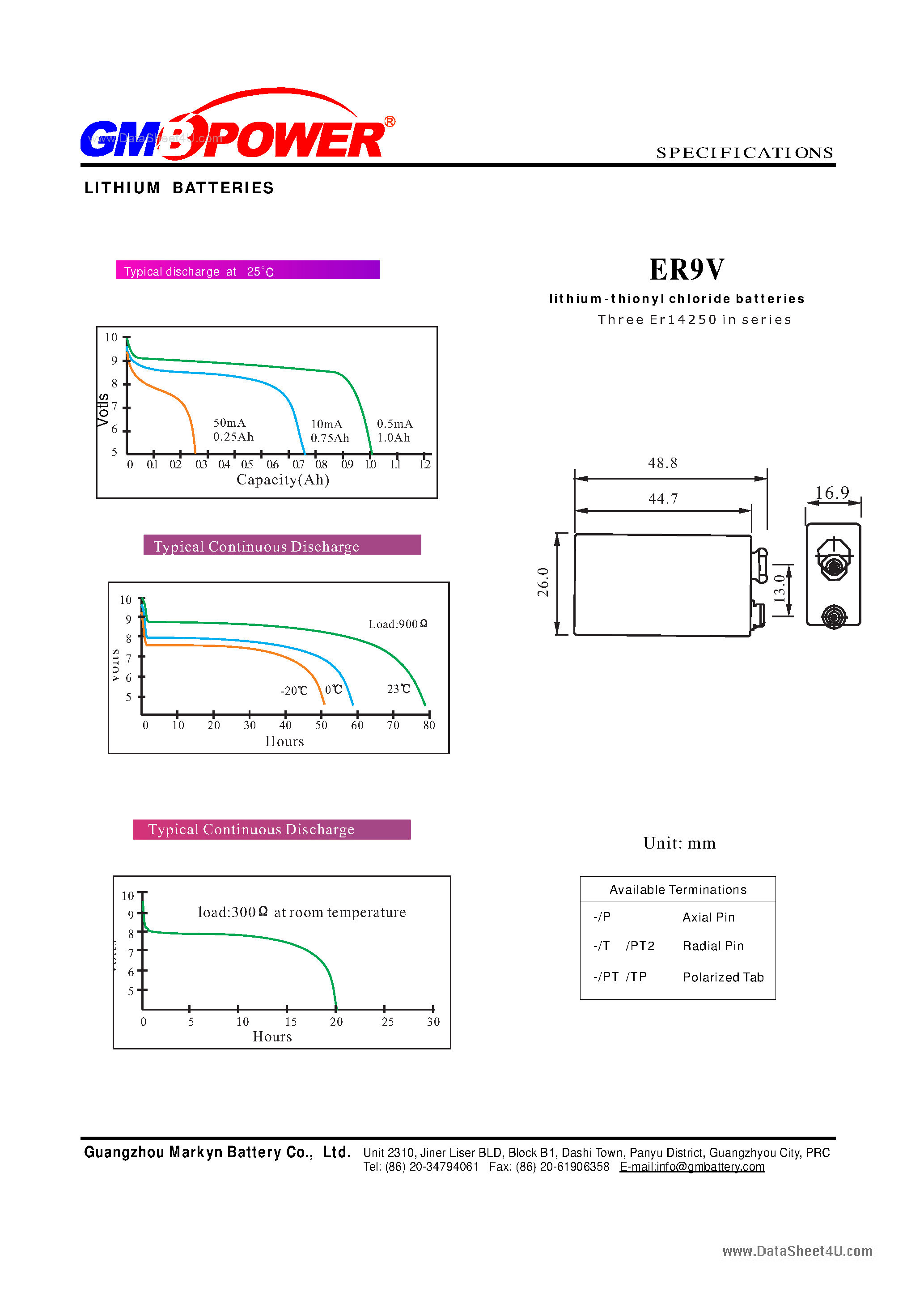 Datasheet ER9V page 2 Datasheet ER9V - Lithium Batteries page 2