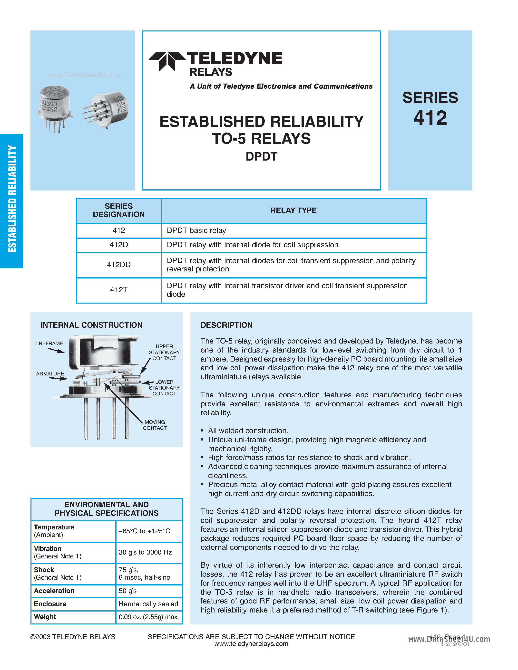 Datasheet ER412 page 1 Datasheet ER412 - Relays page 1