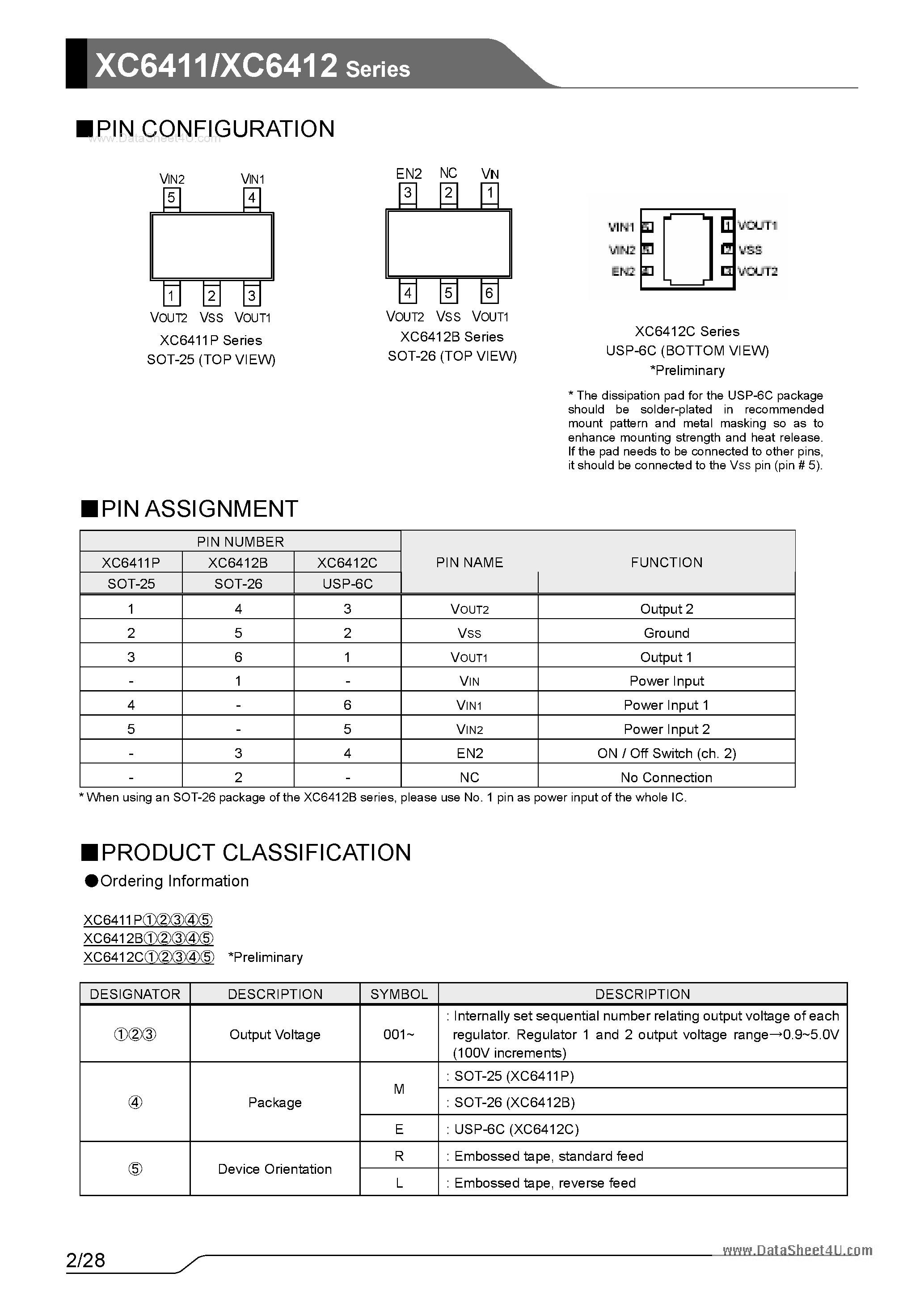 Datasheet XC6411 - (XC6411 / XC6412) 0.8uA Low Power Consumption Dual Voltage Regulator page 2