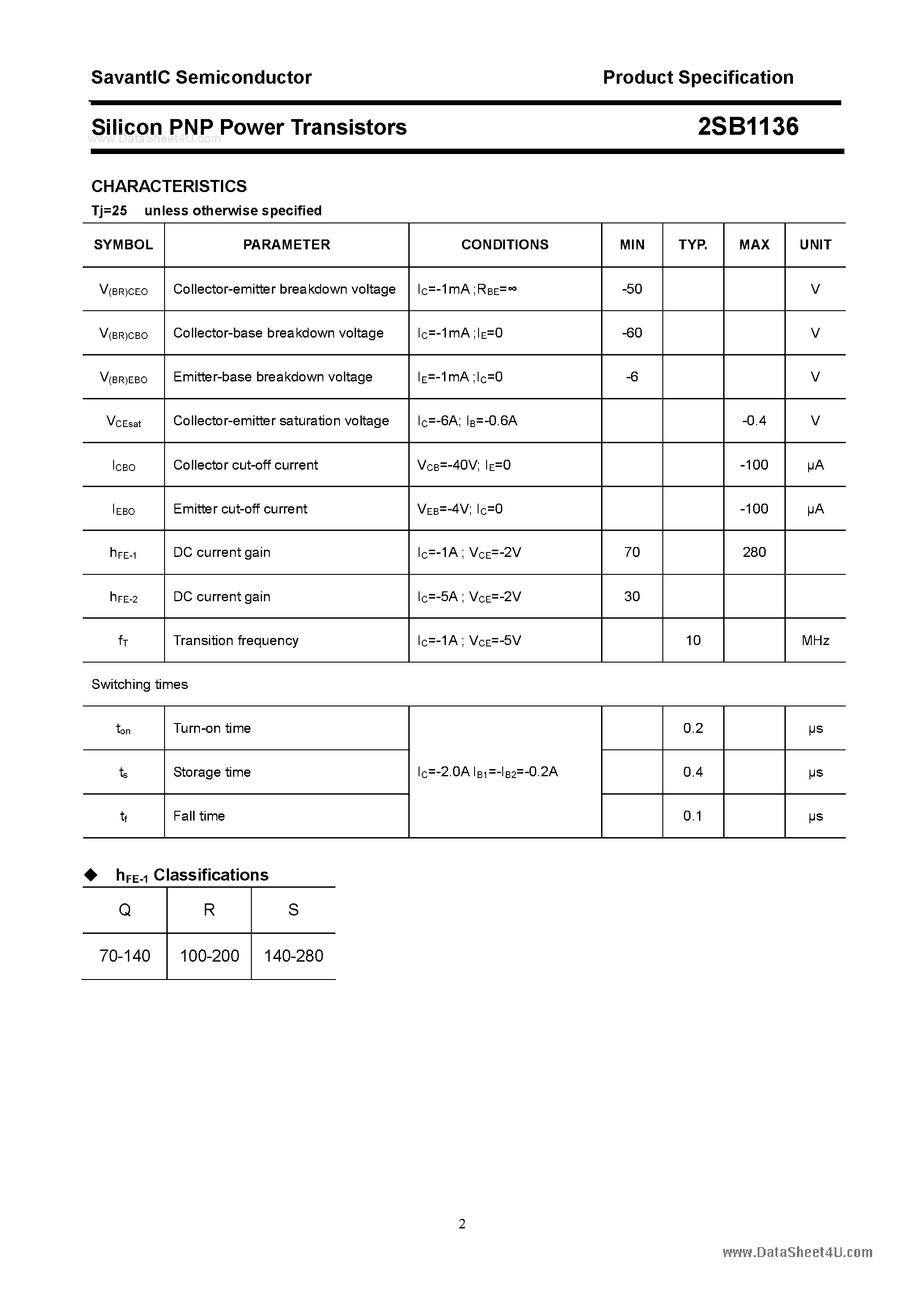 Datasheet 2SB1136 - SILICON POWER TRANSISTOR page 2