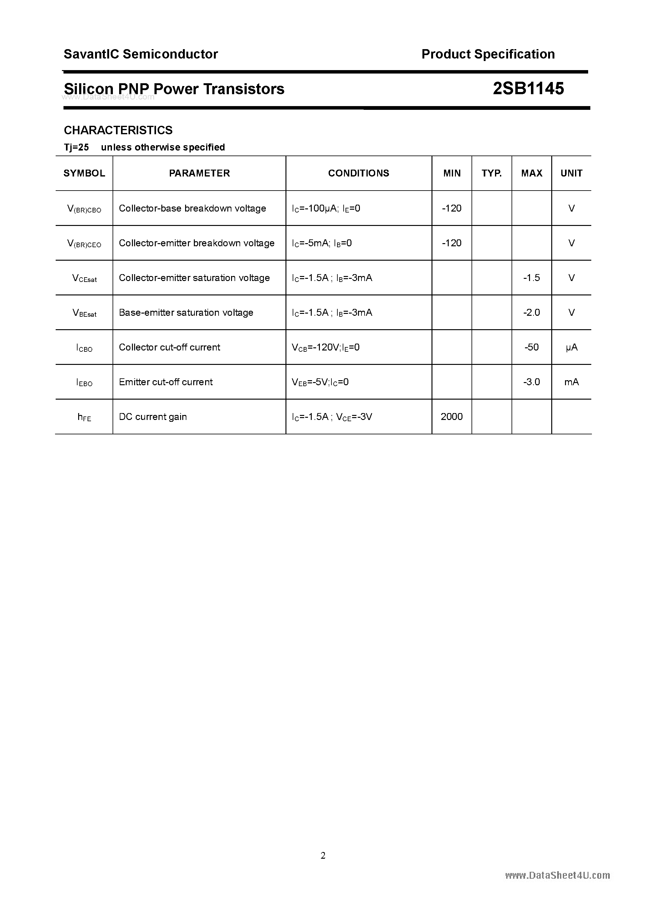 Datasheet 2SB1145 - SILICON POWER TRANSISTOR page 2