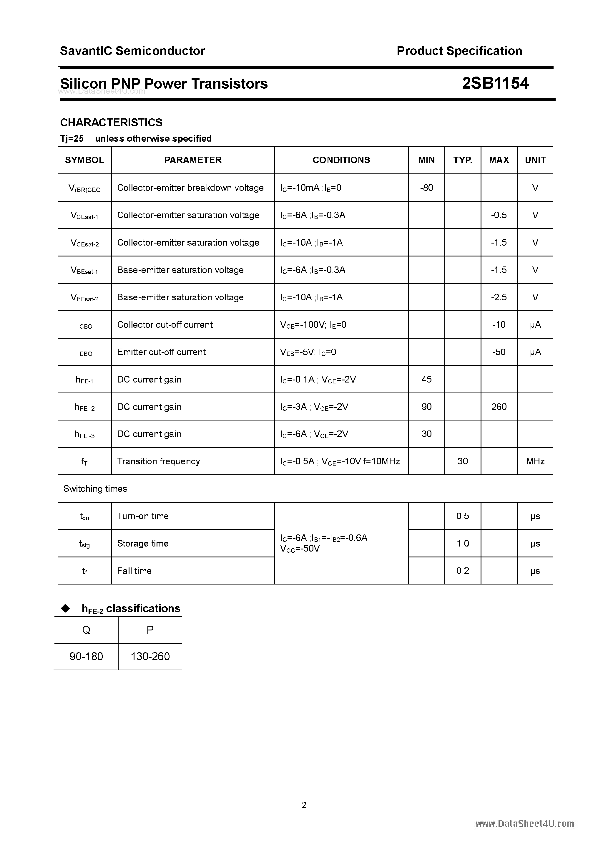 Datasheet 2SB1154 - SILICON POWER TRANSISTOR page 2