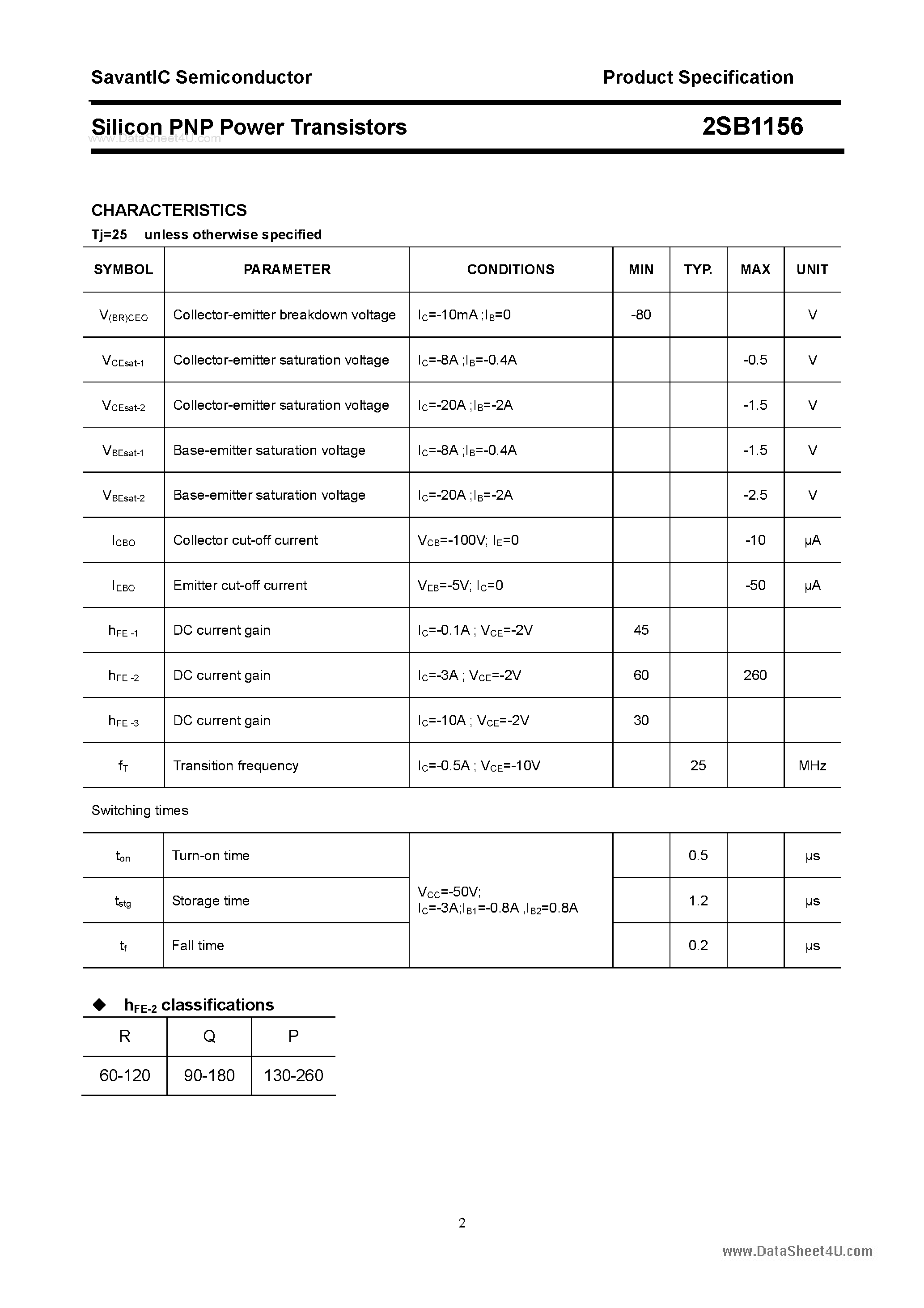 Datasheet 2SB1156 - SILICON POWER TRANSISTOR page 2