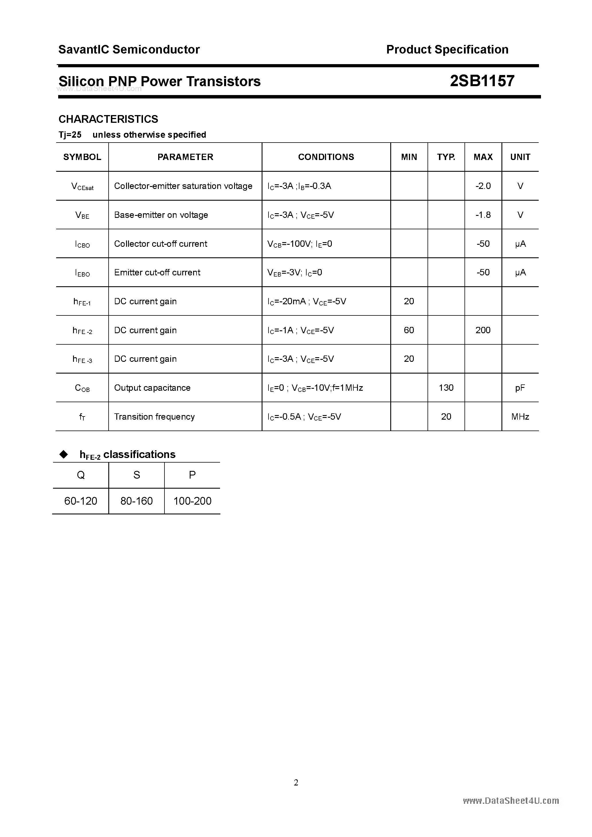 Datasheet 2SB1157 - SILICON POWER TRANSISTOR page 2
