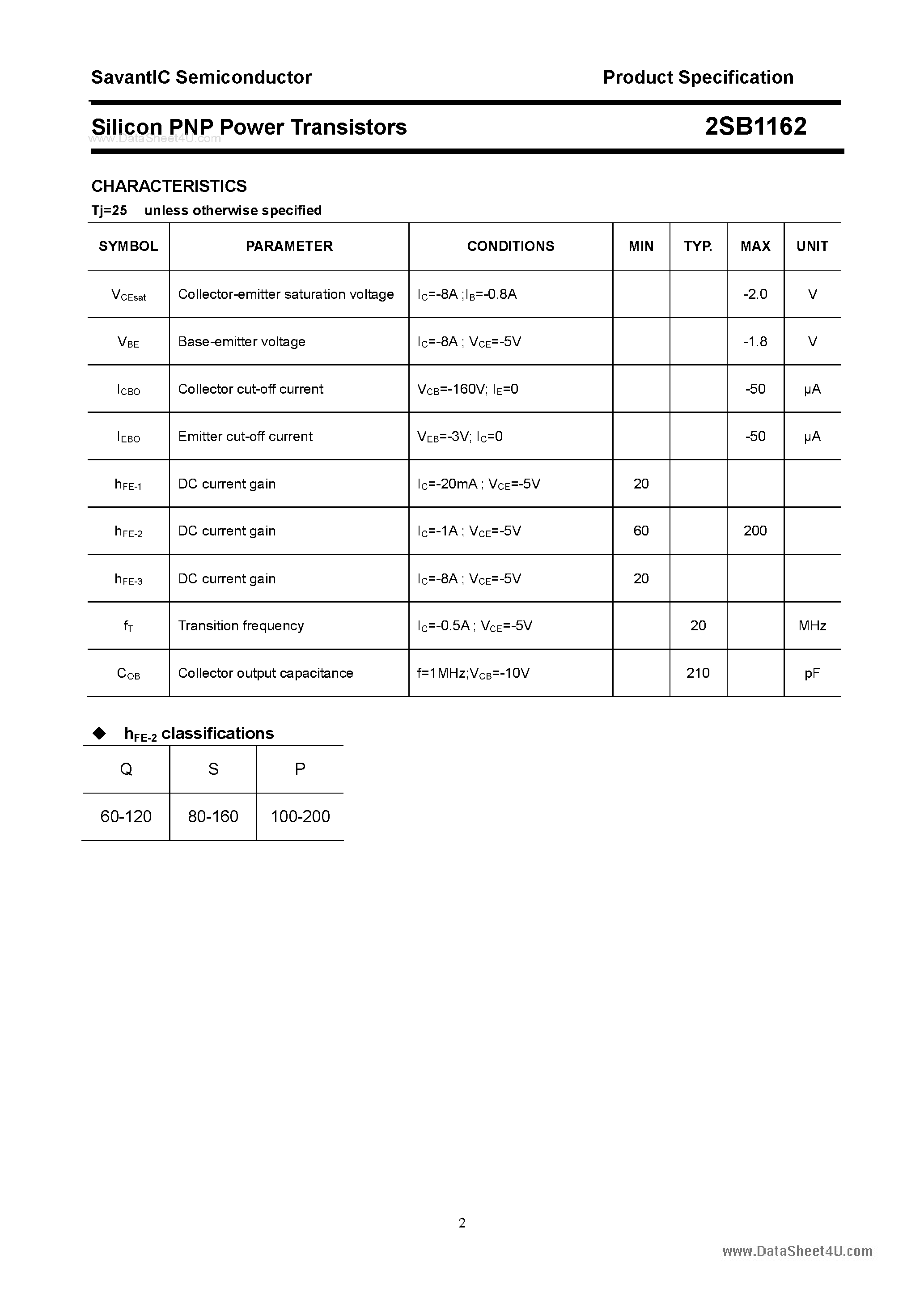 Datasheet 2SB1162 - SILICON POWER TRANSISTOR page 2