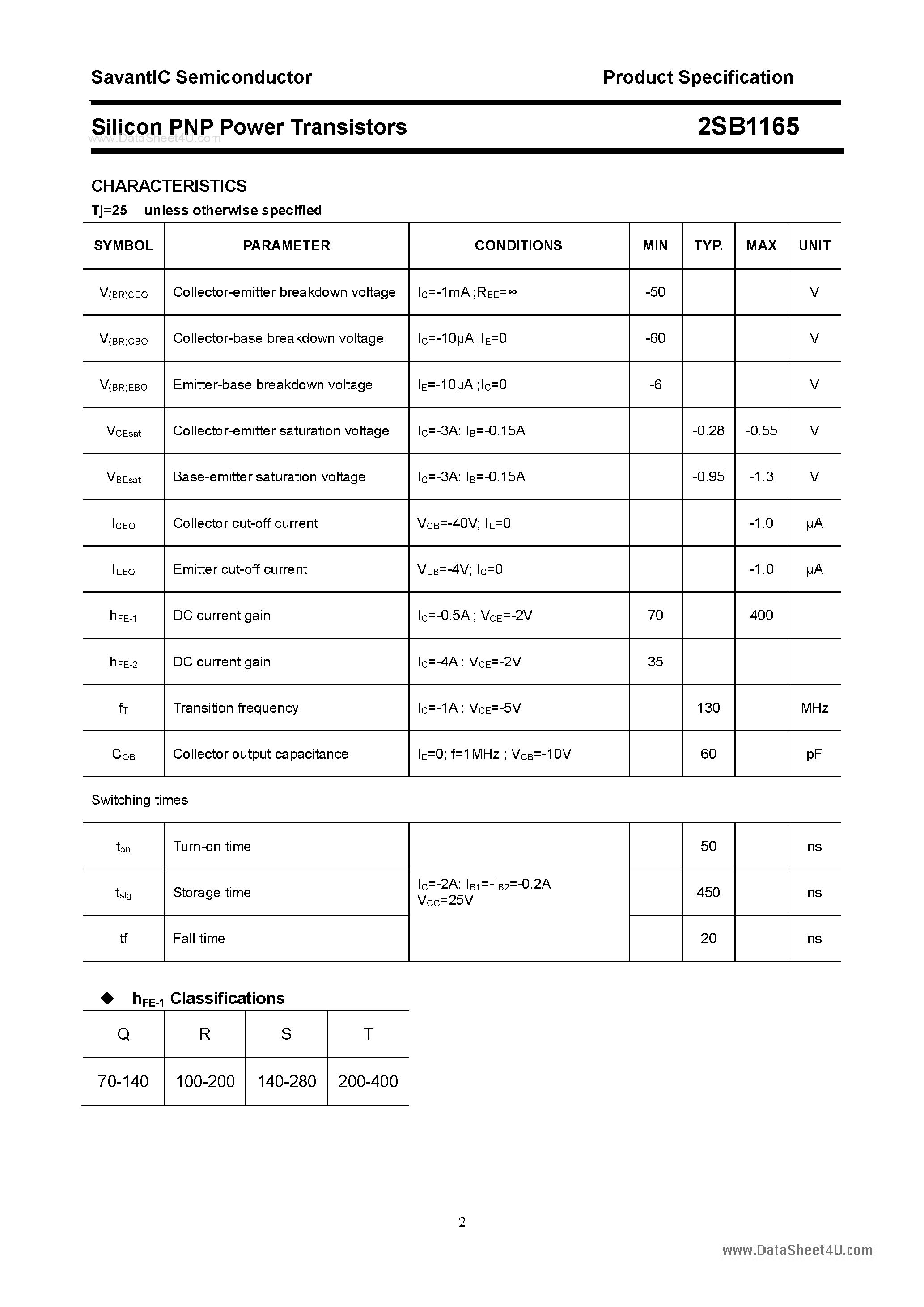 Datasheet 2SB1165 - SILICON POWER TRANSISTOR page 2