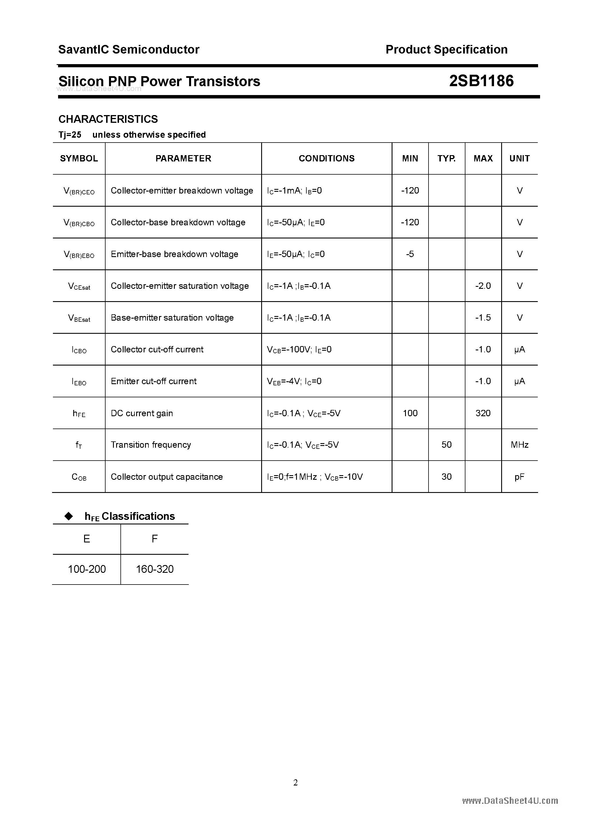Datasheet 2SB1186 page 2 Datasheet 2SB1186 - SILICON POWER TRANSISTOR page 2