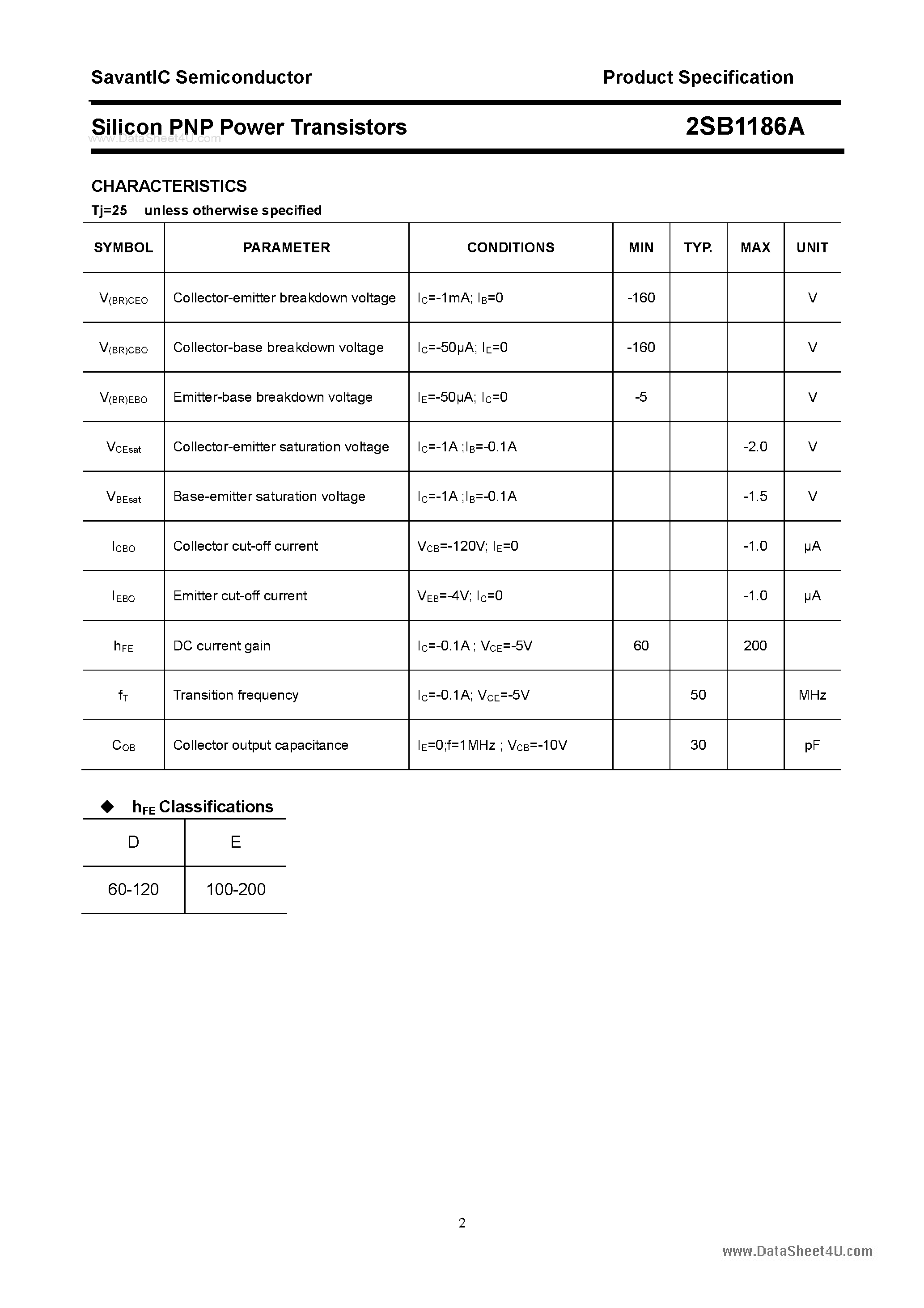 Datasheet 2SB1186A page 2 Datasheet 2SB1186A - SILICON POWER TRANSISTOR page 2
