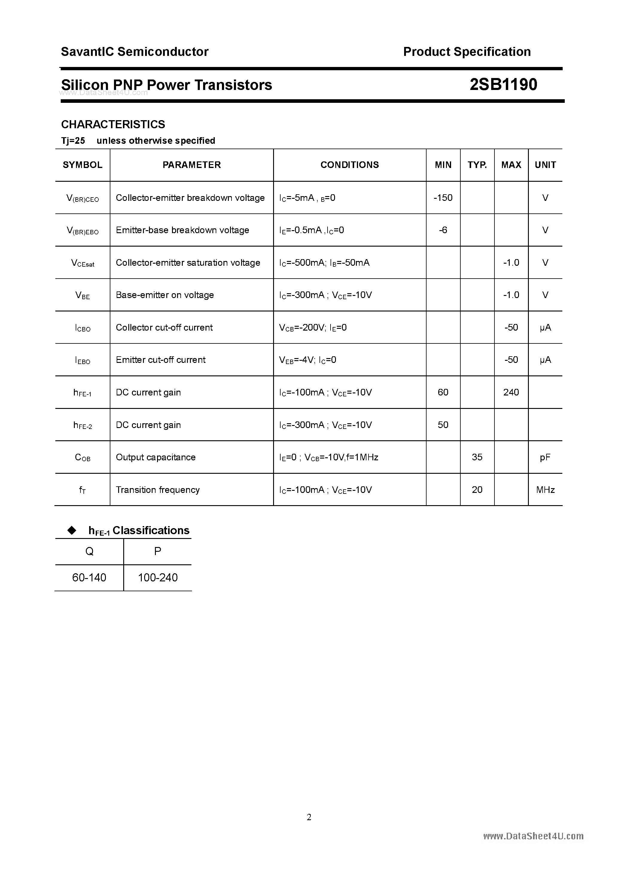 Datasheet 2SB1190 - SILICON POWER TRANSISTOR page 2