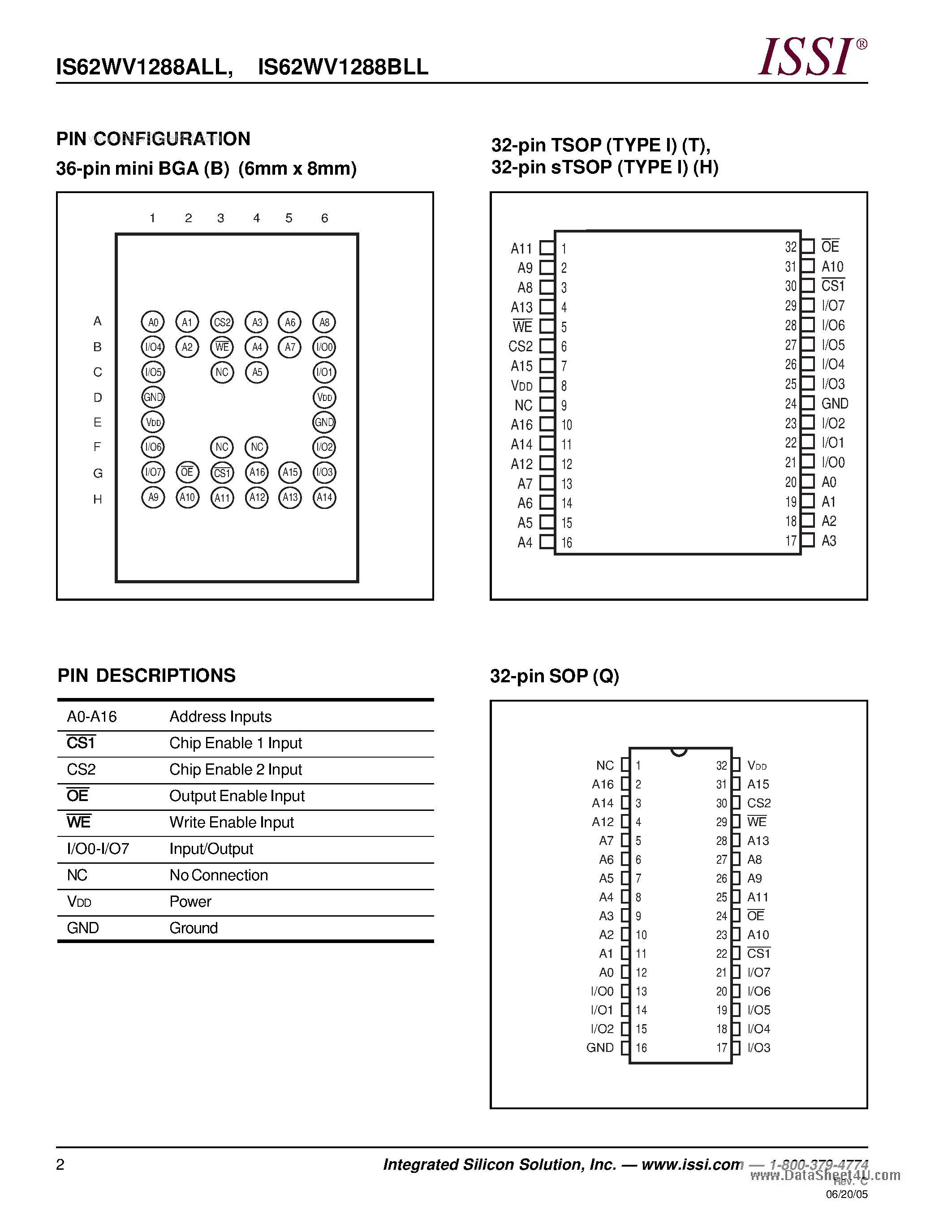 Даташит на микросхему IS62WV1288ALL страница 2 Даташит IS62WV1288ALL - ULTRA LOW POWER CMOS STATIC RAM страница 2
