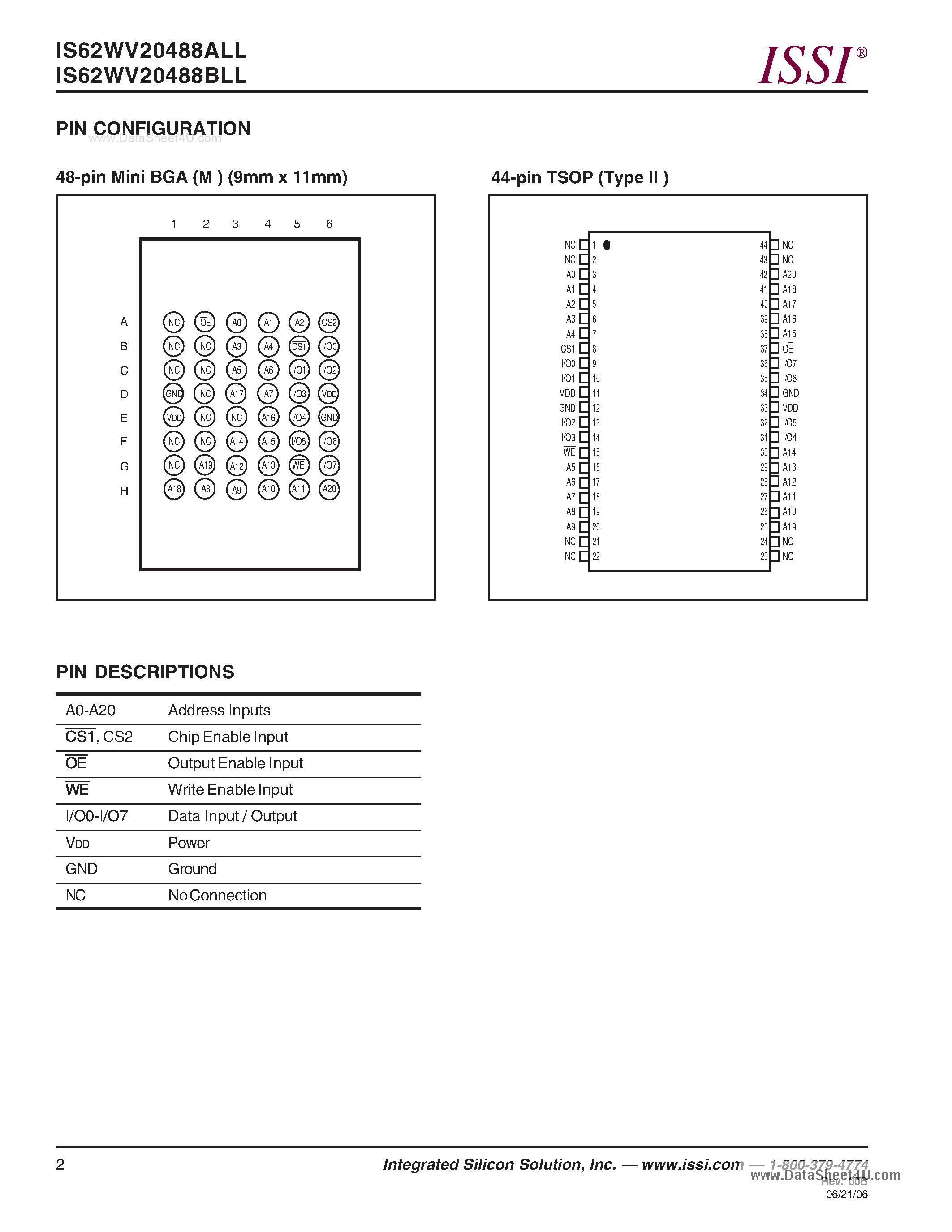 Даташит IS62WV20488ALL - 2M x 8 HIGH-SPEED LOW POWER CMOS STATIC RAM страница 2