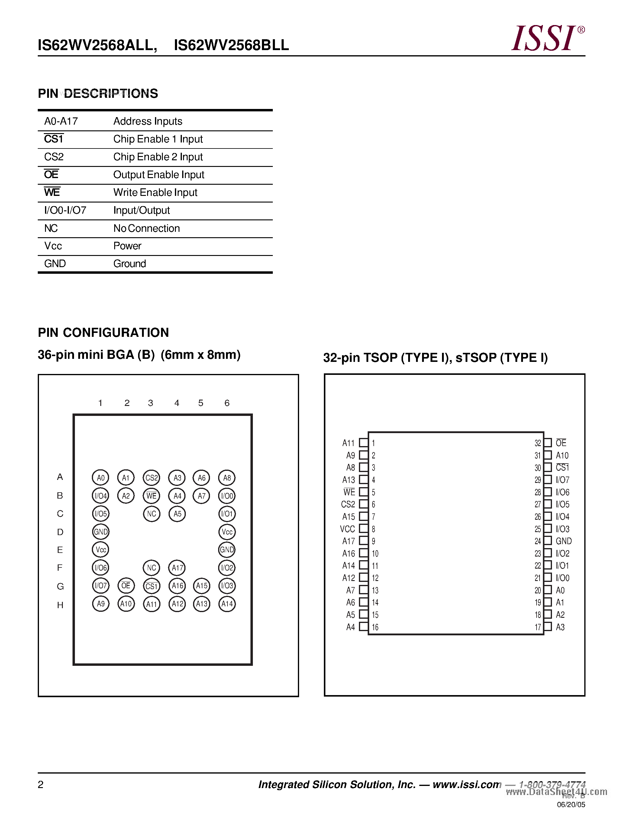 Даташит на микросхему IS62WV2568ALL страница 2 Даташит IS62WV2568ALL - ULTRA LOW POWER CMOS STATIC RAM страница 2