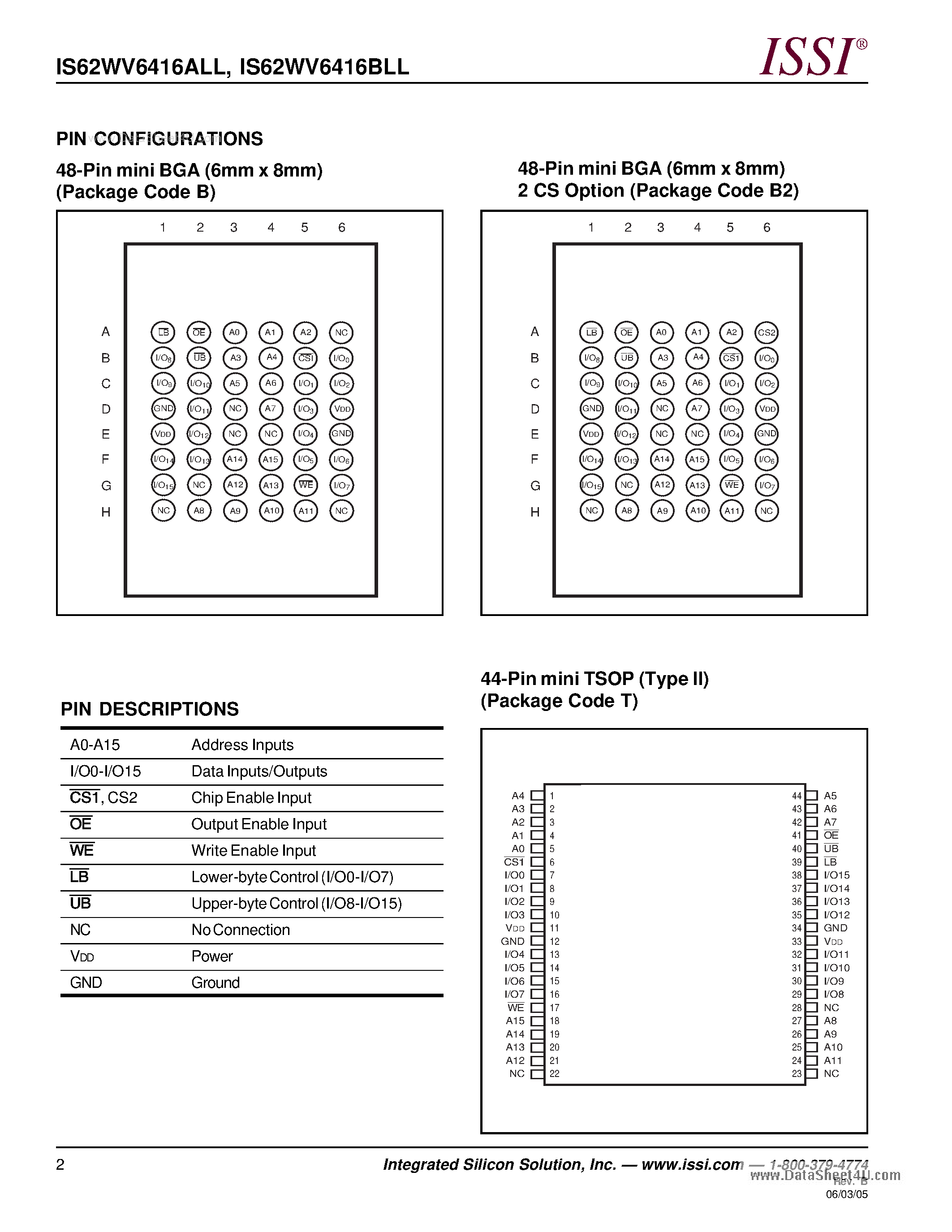 Даташит на микросхему IS62WV6416ALL страница 2 Даташит IS62WV6416ALL - ULTRA LOW POWER CMOS STATIC RAM страница 2