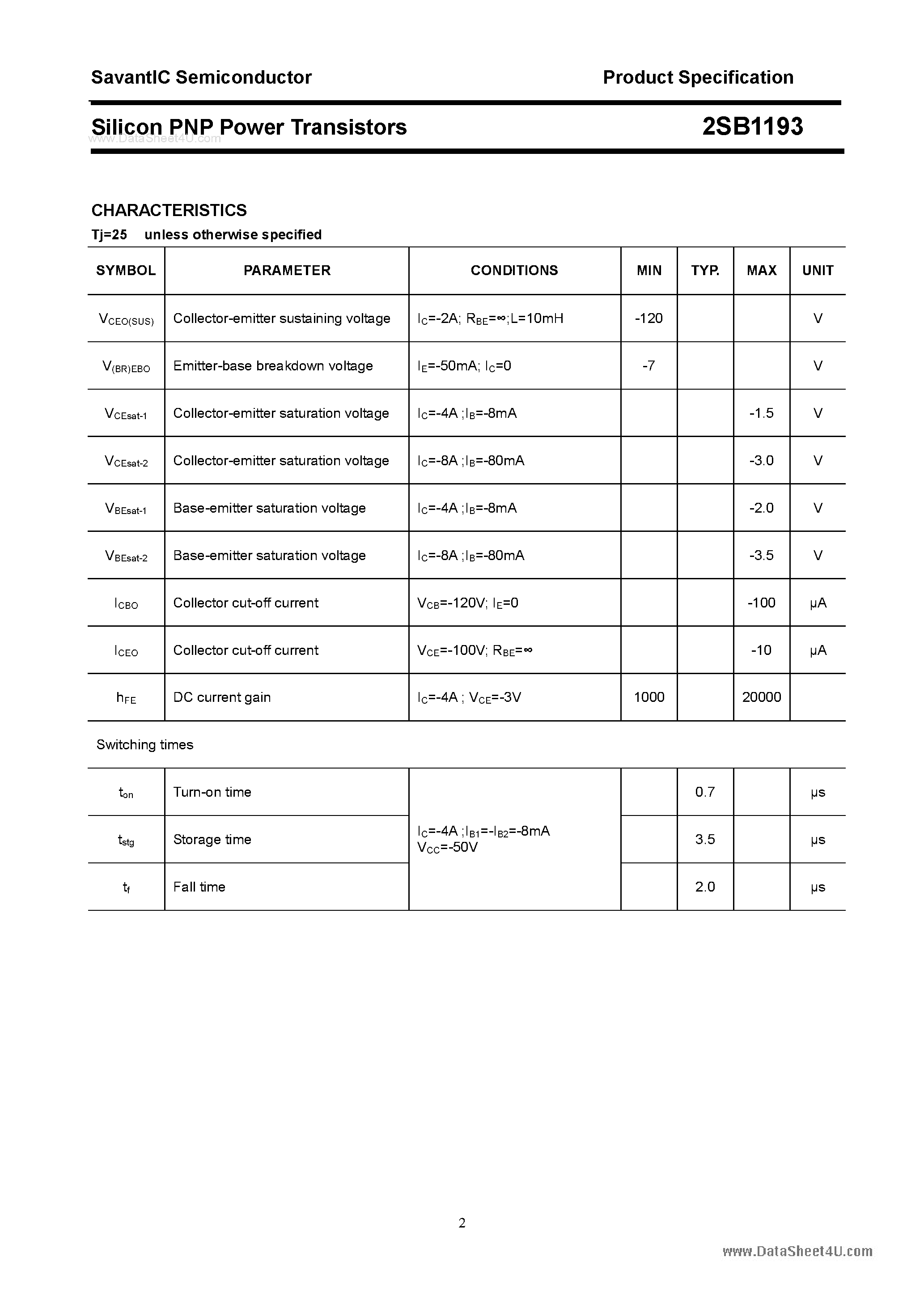 Datasheet 2SB1193 - SILICON POWER TRANSISTOR page 2