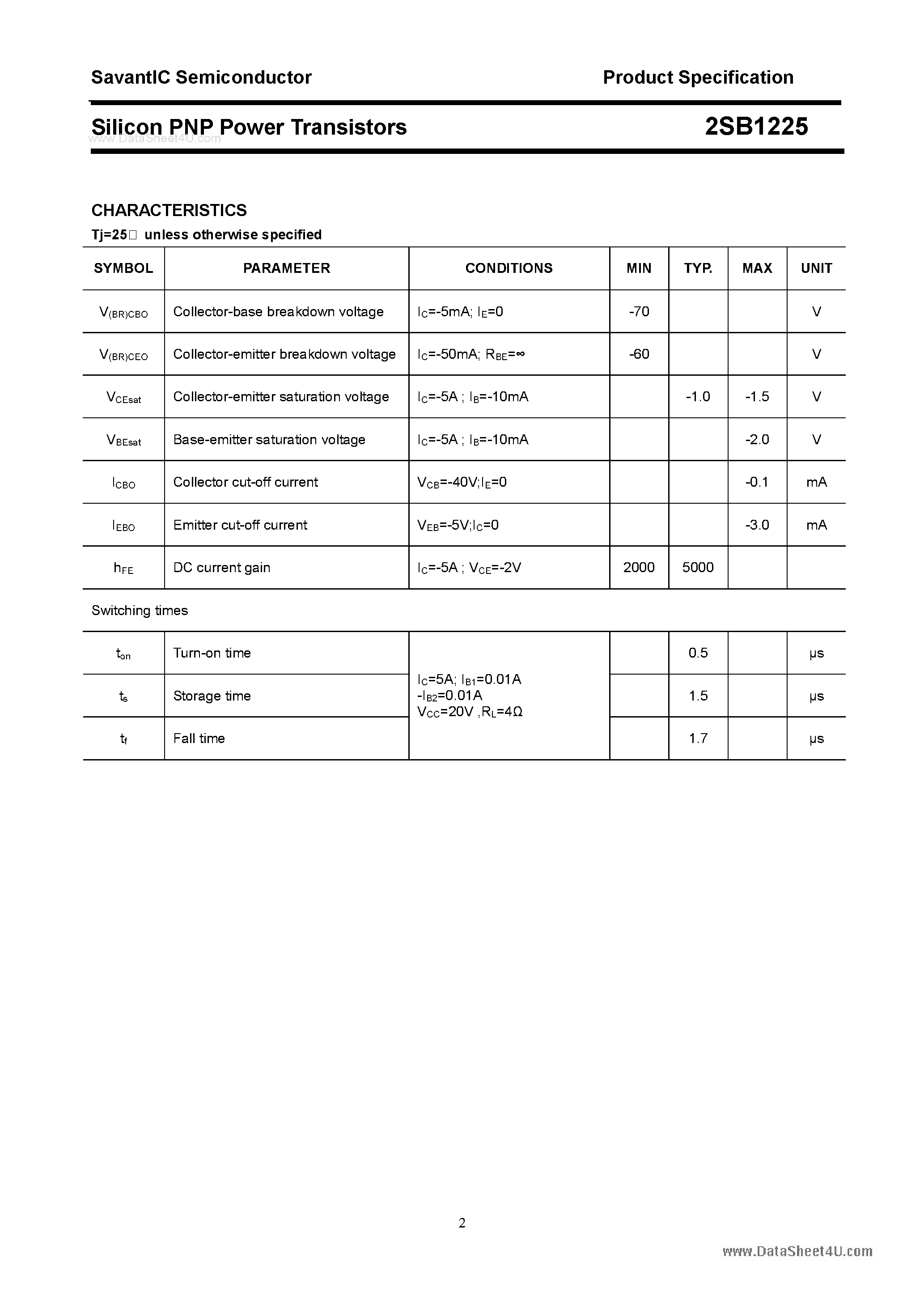 Datasheet 2SB1225 - SILICON POWER TRANSISTOR page 2