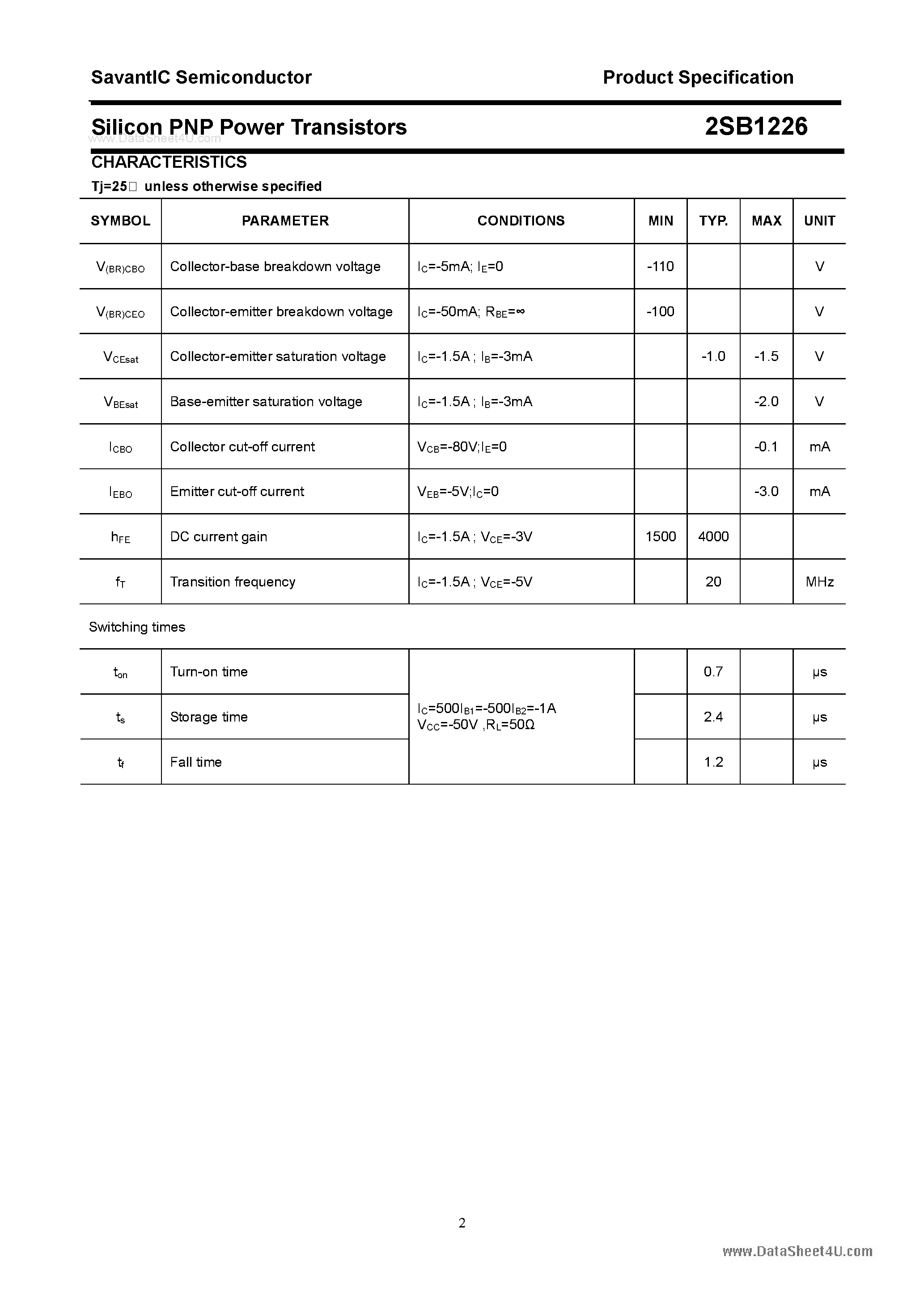 Datasheet 2SB1226 - SILICON POWER TRANSISTOR page 2