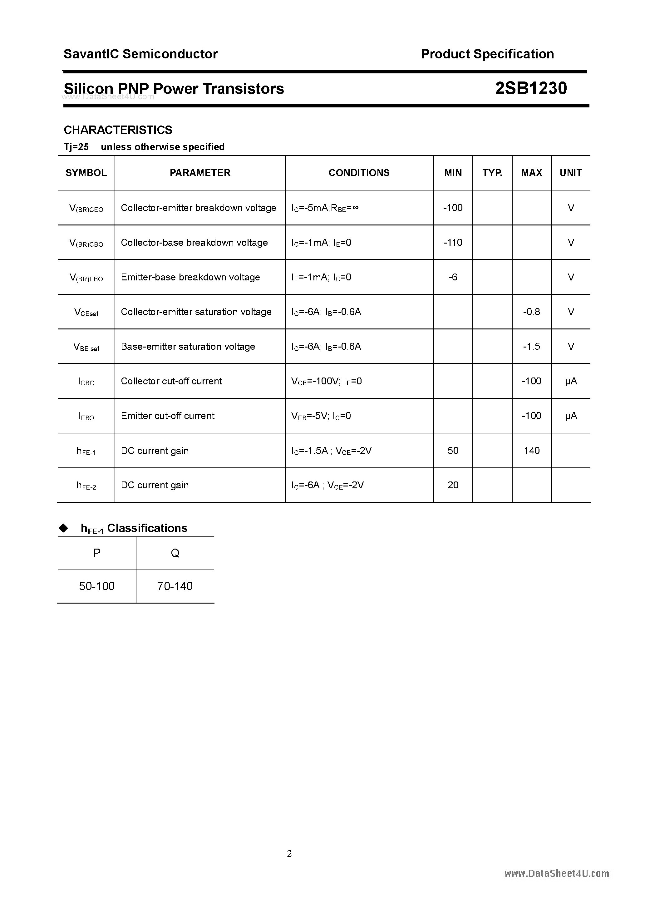 Datasheet 2SB1230 - SILICON POWER TRANSISTOR page 2