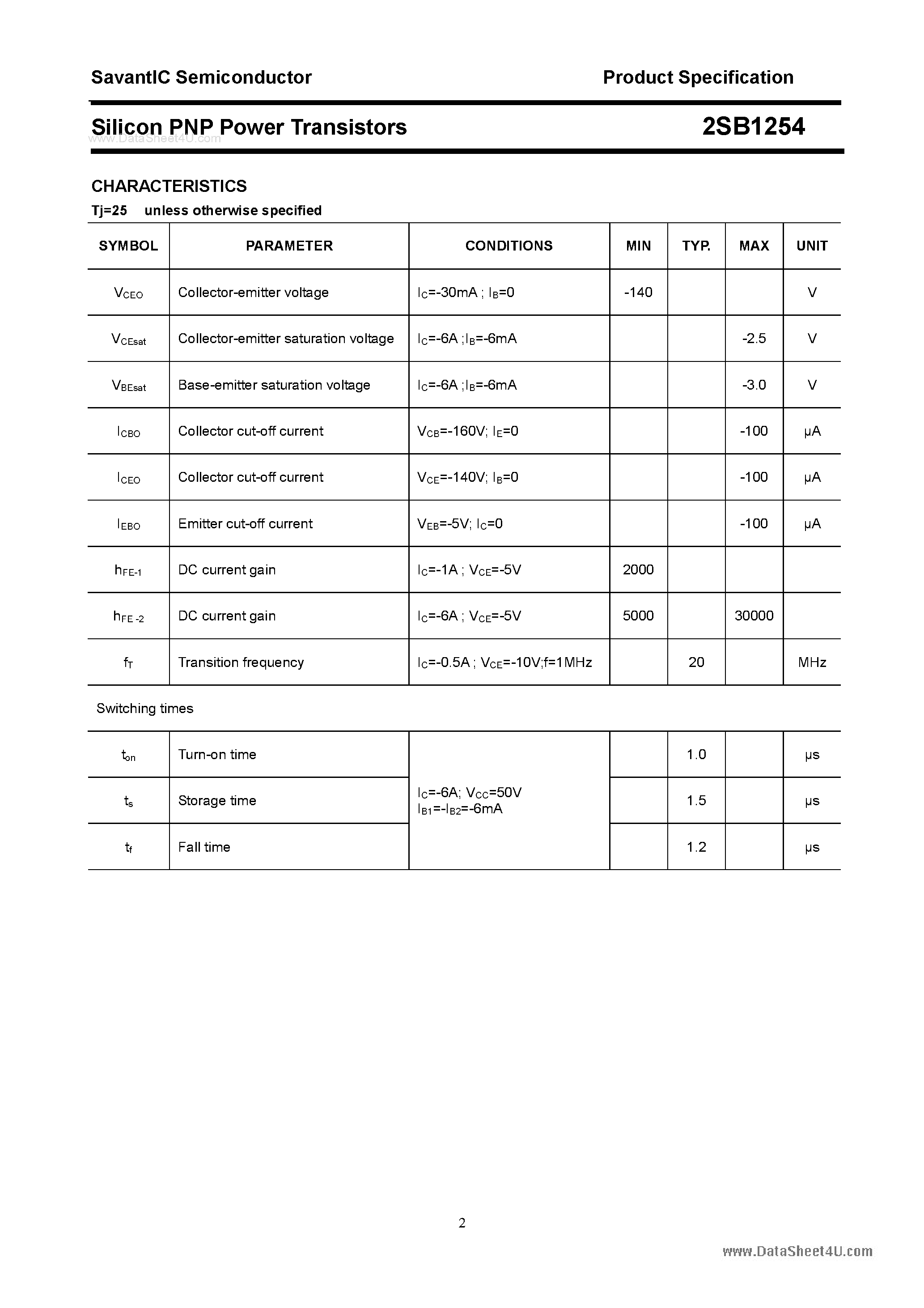 Datasheet 2SB1254 - SILICON POWER TRANSISTOR page 2