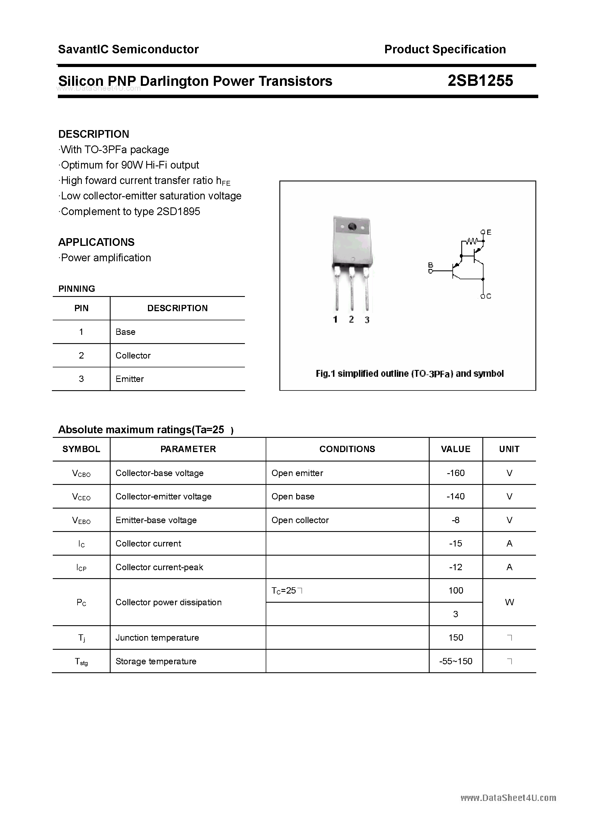 Datasheet 2SB1255 - SILICON POWER TRANSISTOR page 1