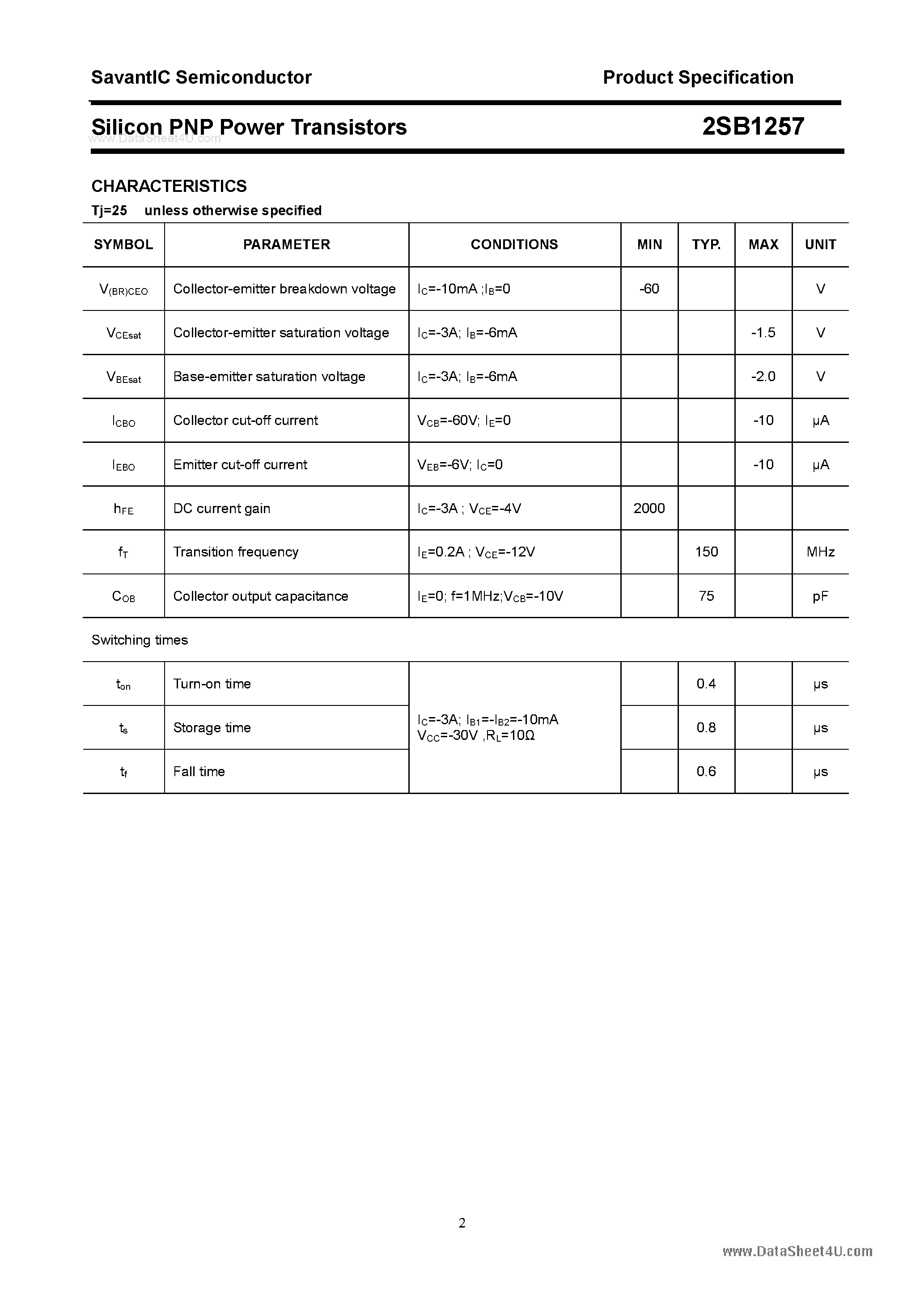 Datasheet 2SB1257 - SILICON POWER TRANSISTOR page 2