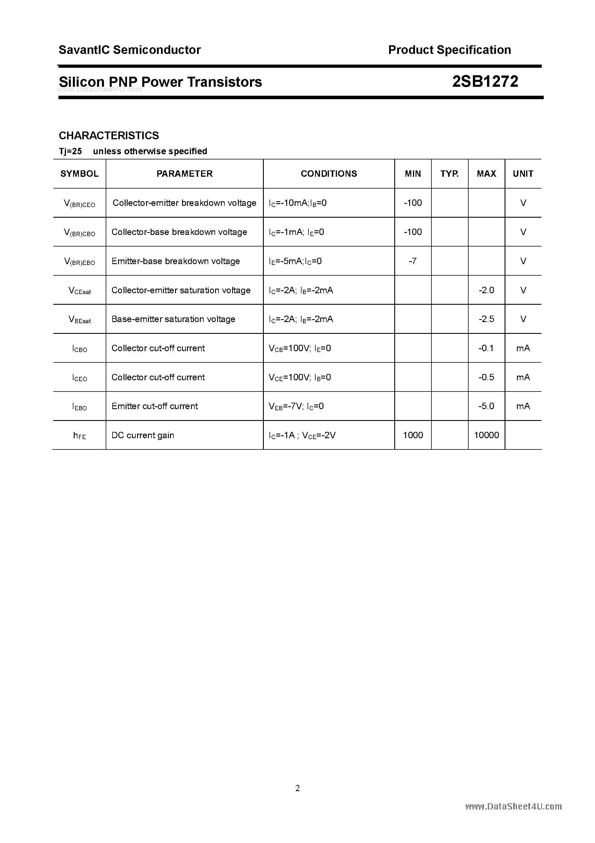 Datasheet 2SB1272 page 2 Datasheet 2SB1272 - SILICON POWER TRANSISTOR page 2