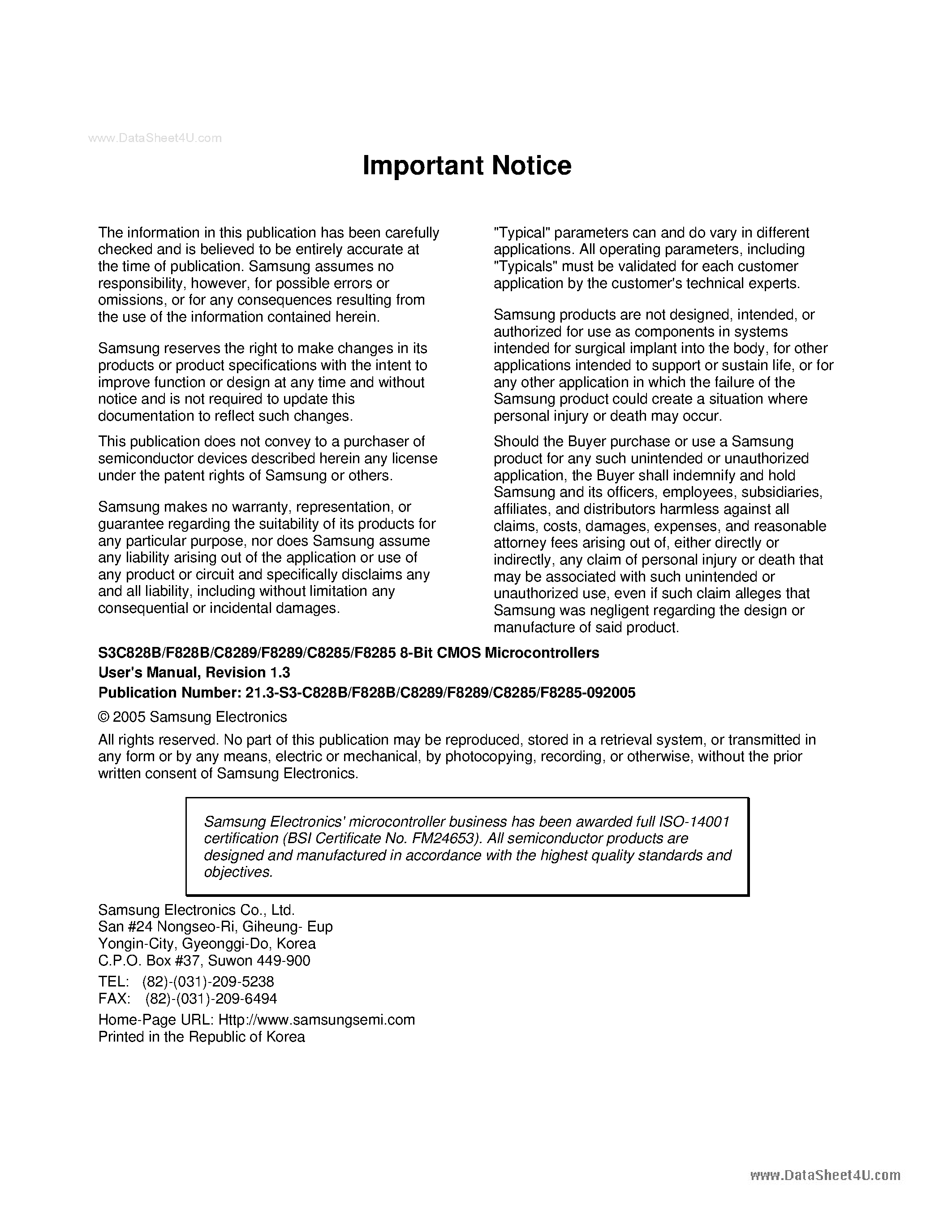 Даташит на микросхему S3C8285 страница 2 Даташит S3C8285 - (S3C828x) 8-BIT CMOS MICROCONTROLLERS страница 2