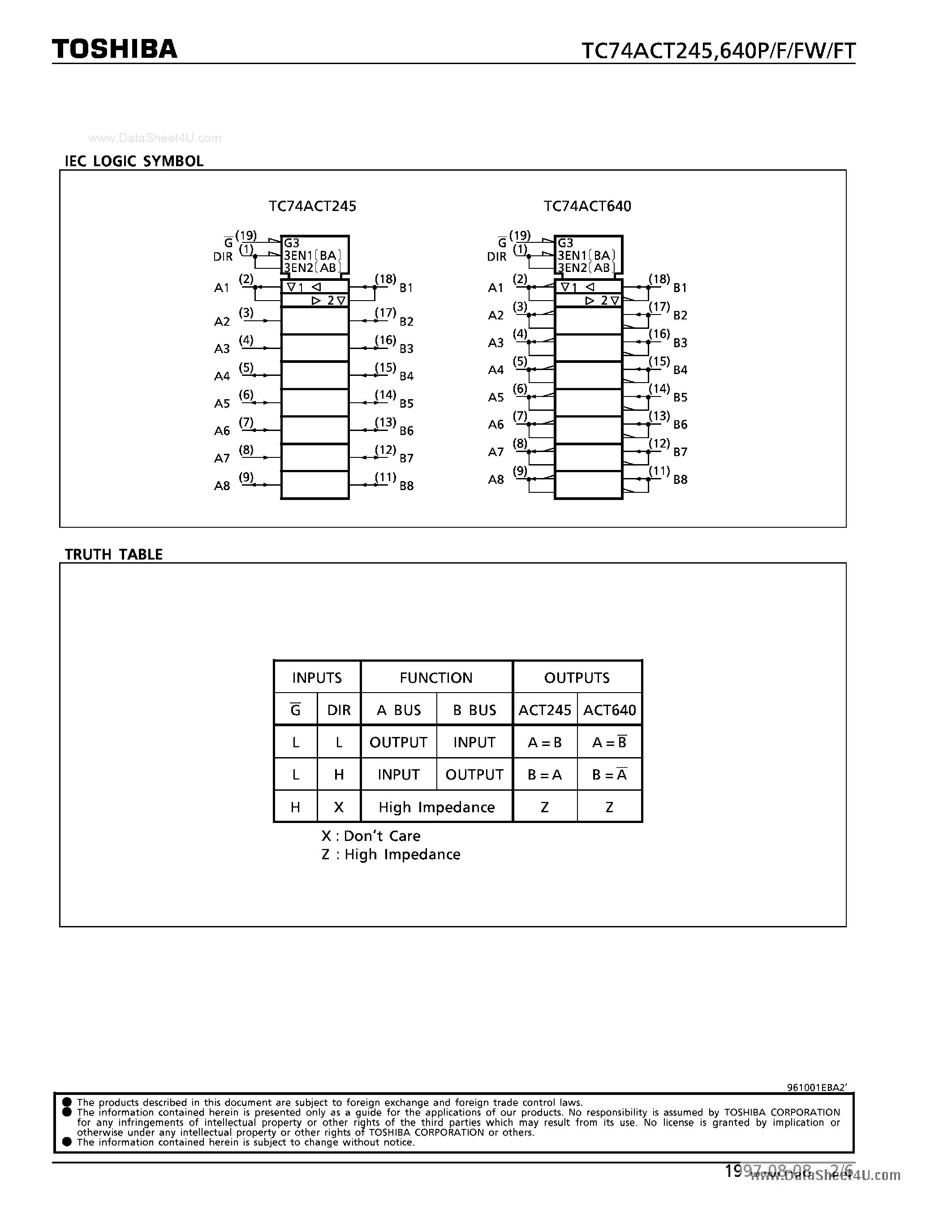 Datasheet 74ACT640F - OCTAL BUS TRANSCEIVER page 2