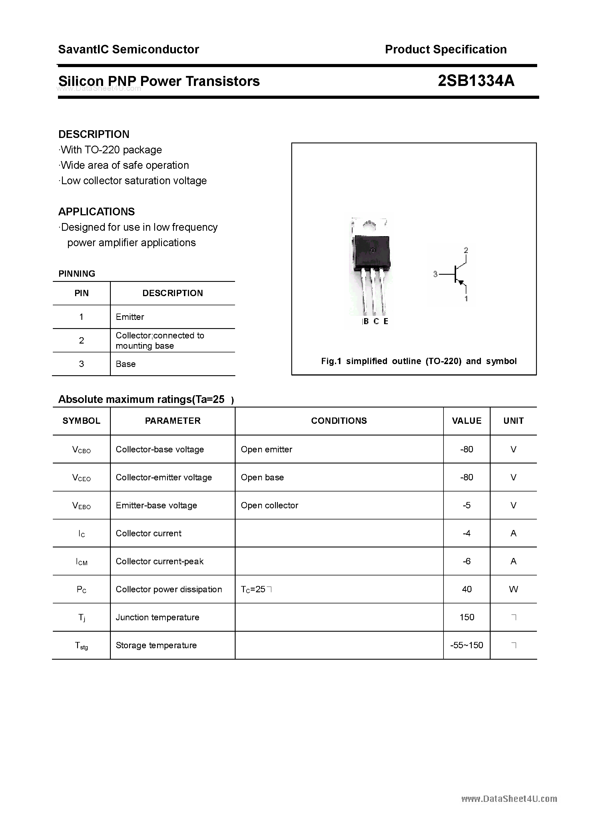 Datasheet 2SB1334A - SILICON POWER TRANSISTOR page 1