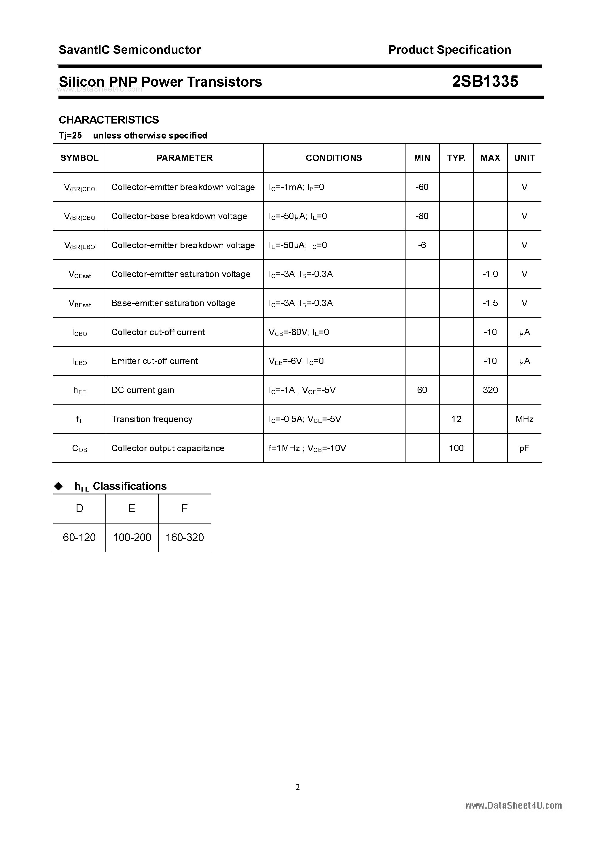 Datasheet 2SB1335 page 2 Datasheet 2SB1335 - SILICON POWER TRANSISTOR page 2