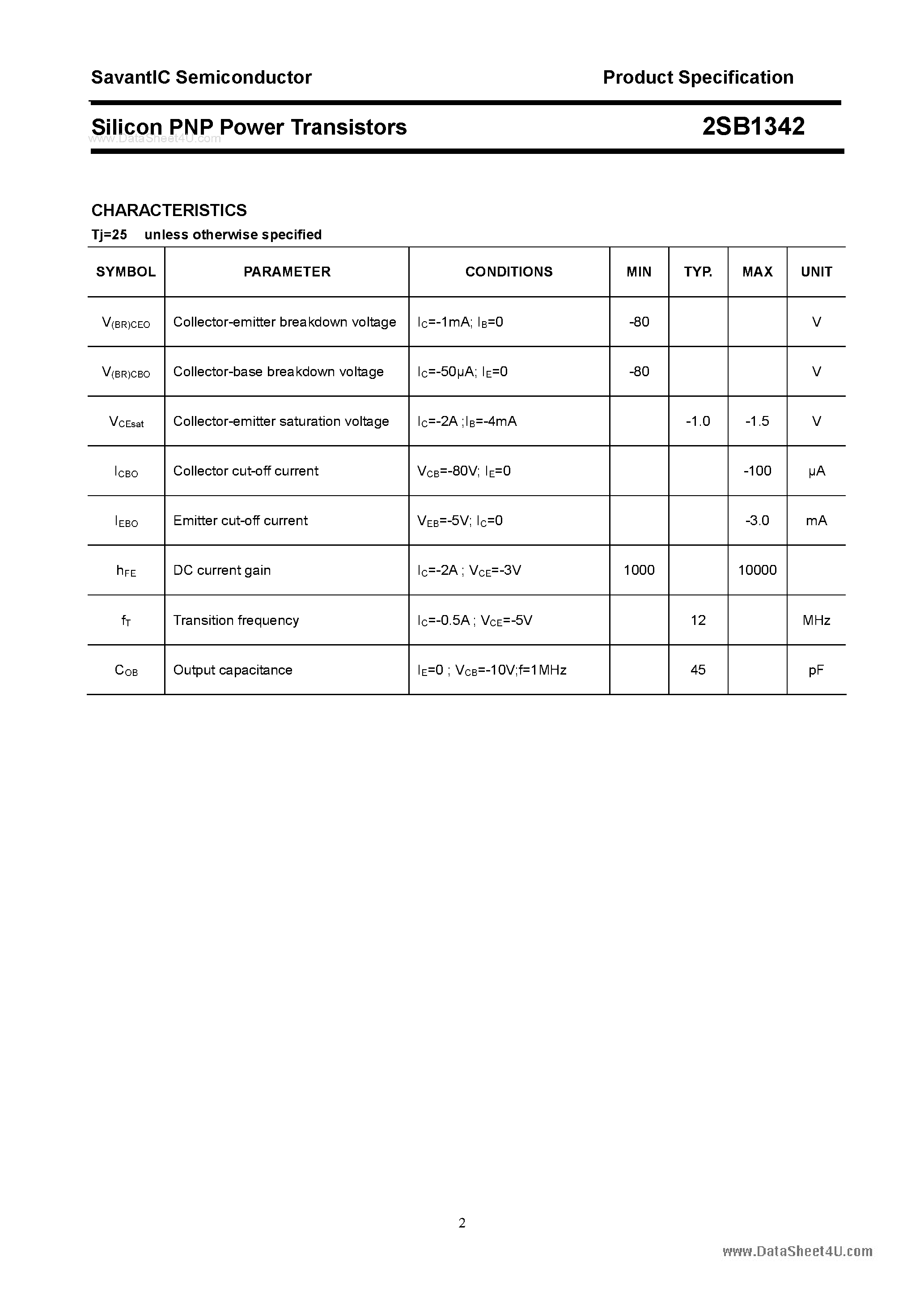 Datasheet 2SB1342 - SILICON POWER TRANSISTOR page 2