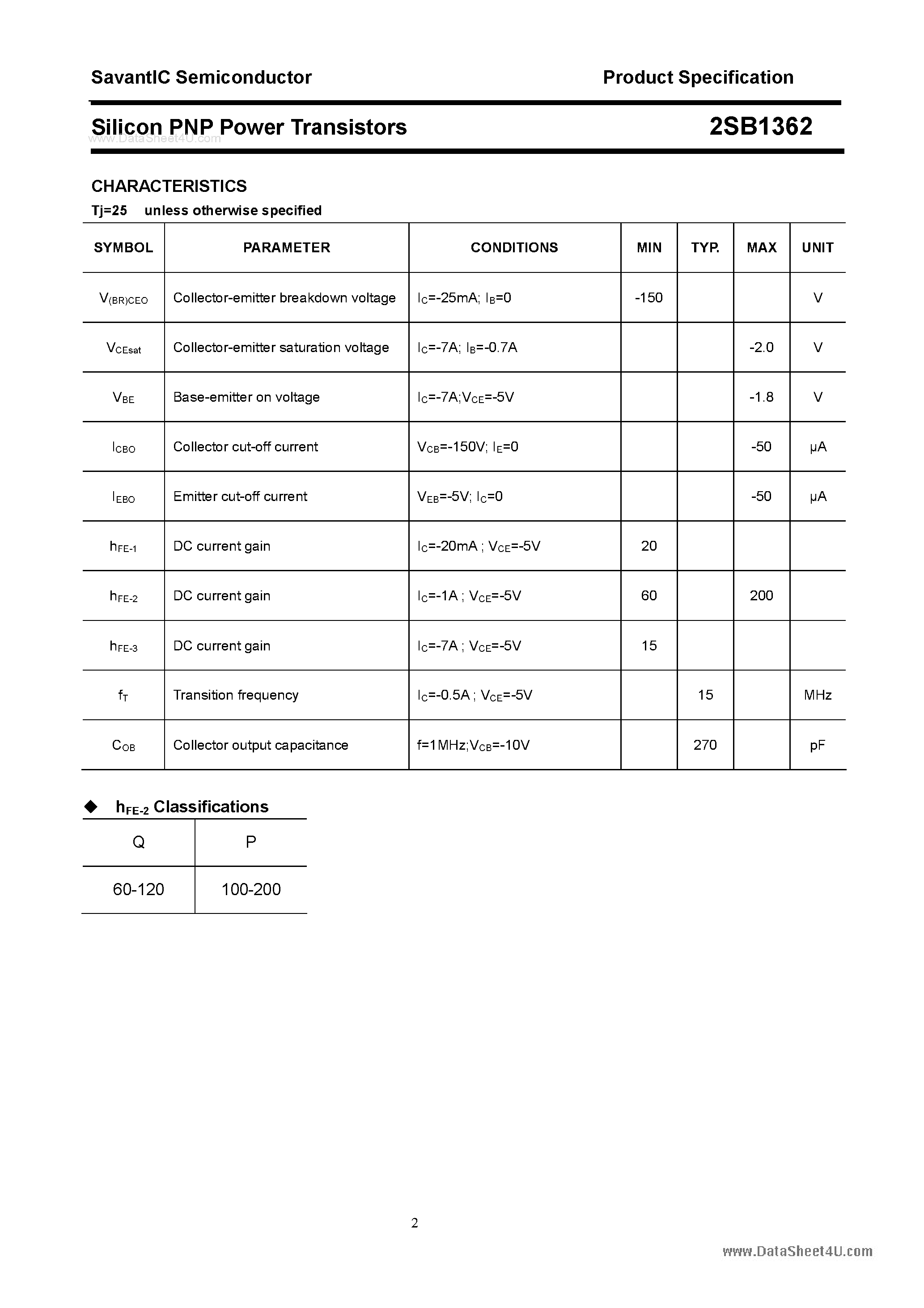 Datasheet 2SB1362 - SILICON POWER TRANSISTOR page 2